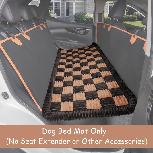 Dog Bed for Car Back Seat, Non-Slip Backseat Dog Car Bed Mat, Soft Furry Travel Pet Mat, Washable Blanket Custom Fit for Backseat Extenders and Hammock Seat Covers(54"×25" Brown)