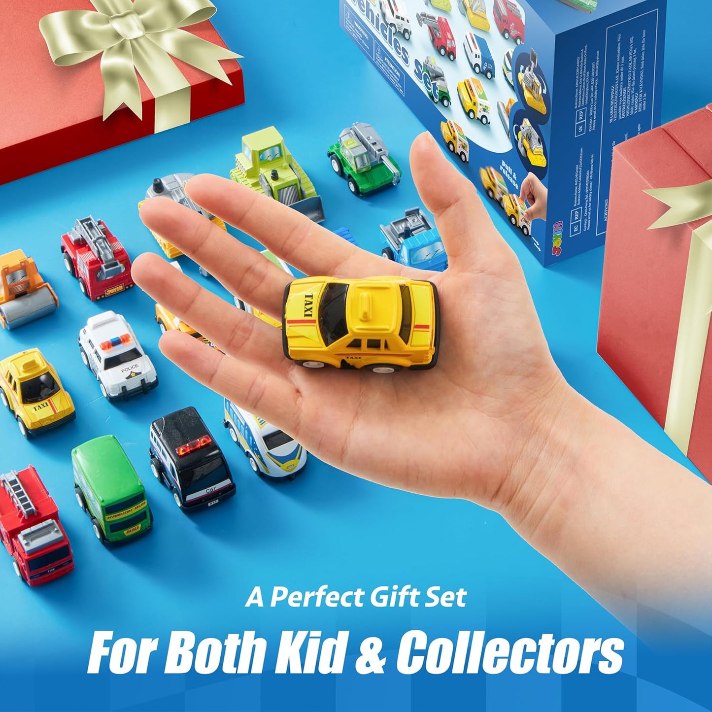 JOYIN 18 Pcs Pull Back City Cars and Trucks Toy Vehicles Set, Friction Powered Cars Toys for Toddlers, Easter Basket Stuffers, Party Favors for Kids 3-5, Gifts for Boys and Girls, Easter Egg Fillers