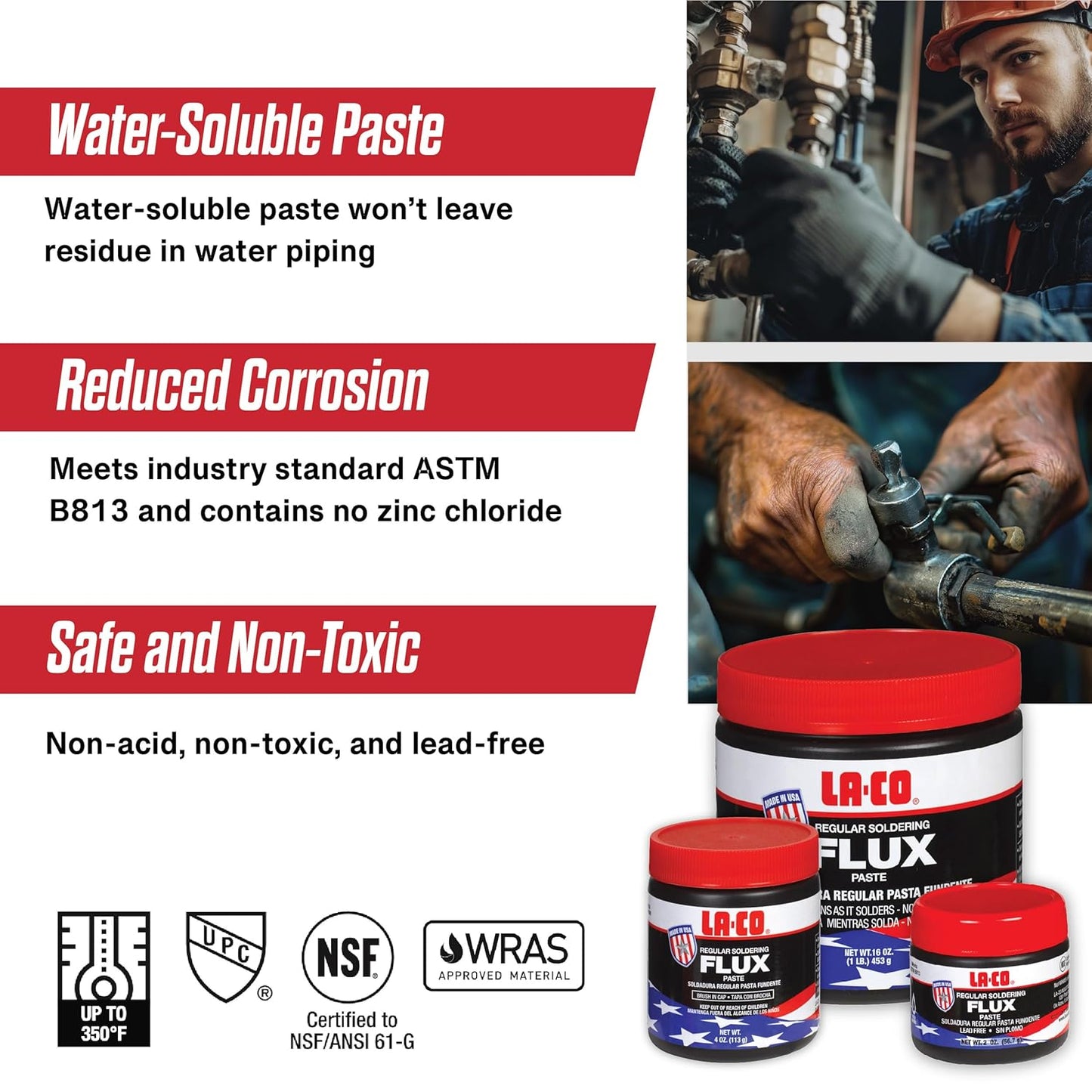 LA-CO 22194 -Water Soluble, All Weather Copper Flux Paste for Soldering, Brush in Cap, Developed for Plumbing, 4 oz, Made in USA