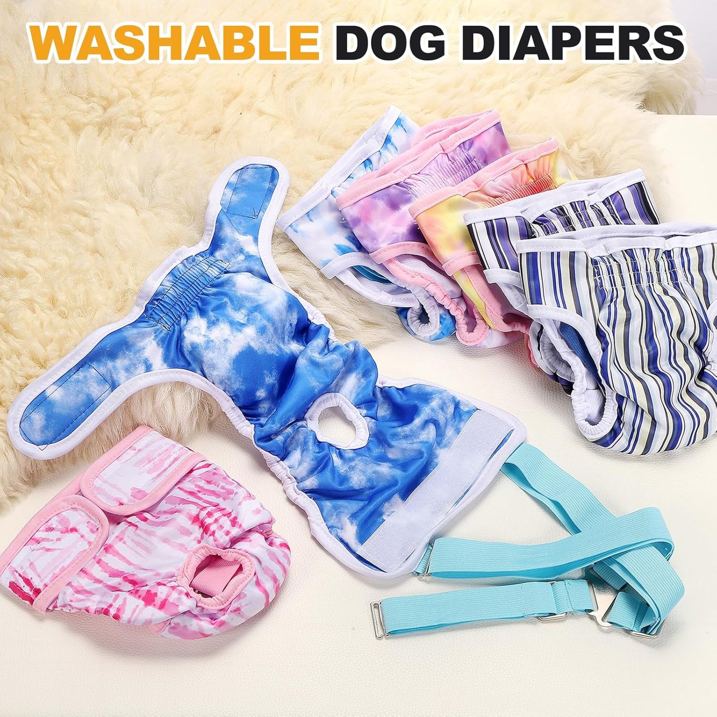 Washable Female Dog Diapers with Suspender, Reusable Dog Diapers Absorbent Leakproof(Purple/Striped Blue XS, 2Pcs), Intended for Small/Medium/Large Female in Heat
