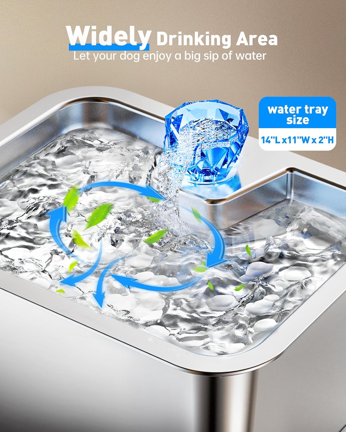 Stainless Steel Dog Water Fountain, 3 Gallon Extra Large Pet Drinking Fountain for Large Dogs & Multi-pet, Automatic Dog Water Bowl Dispenser with 2 Filters, Wide Drinking Area, Easy to Clean