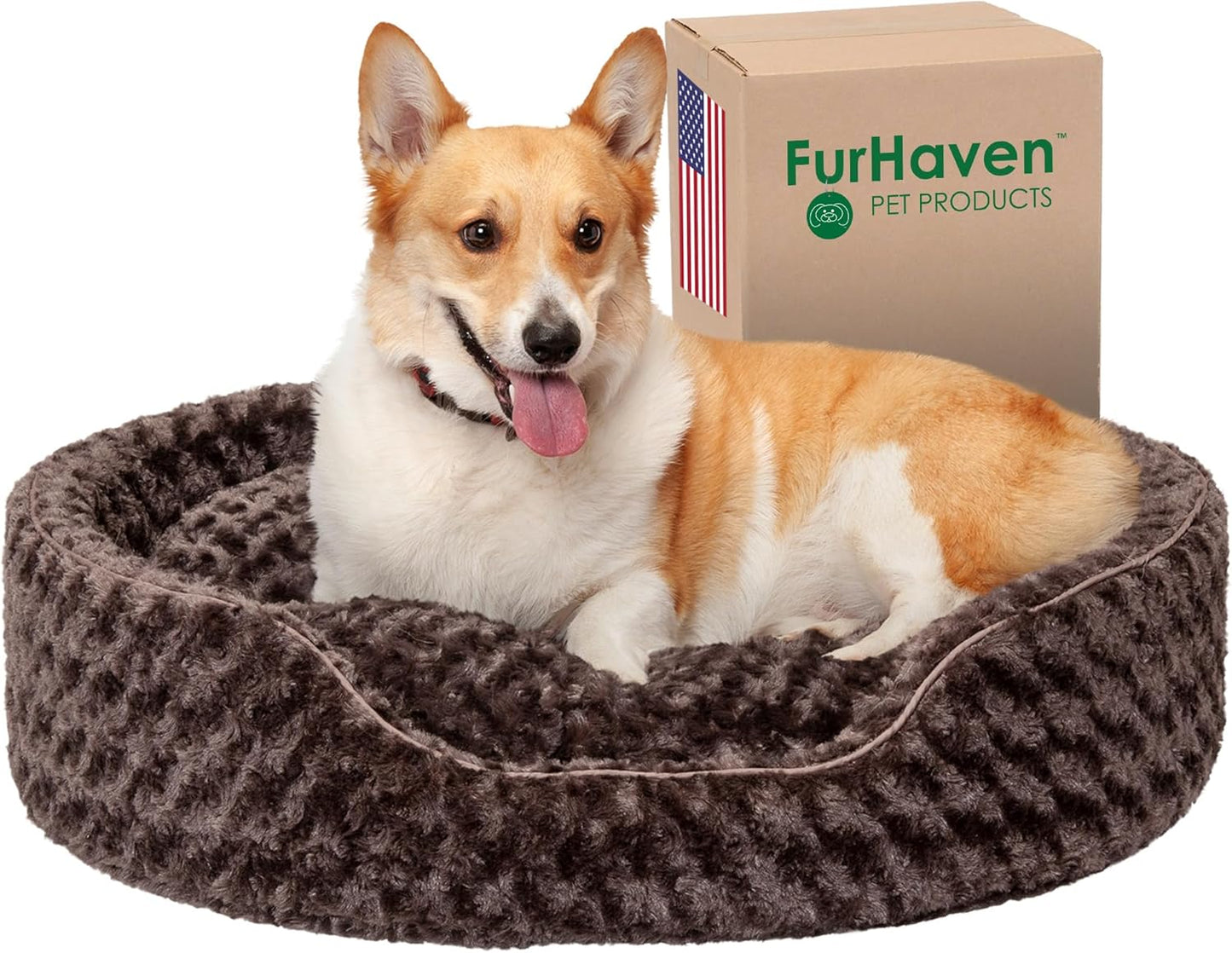 Furhaven Dog Bed for Large Dogs w/ Removable Washable Cover & Pillow Cushion Insert, For Dogs Up to 55 lbs - Ultra Plush Faux Fur Oval Lounger - Chocolate, XL/Extra Large