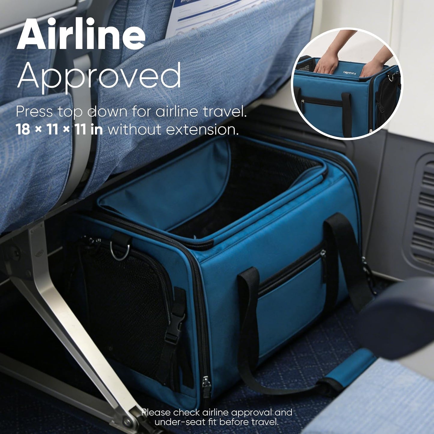 FUKUMARU Cat Carrier with Wheels, 18x11x11 Expandable Soft Cat Travel Carrier, Airline Approved Dog Carrier, Sturdy Rolling Cat Carrier with Anti-Scratch Mesh, Escape-Proof Pet Carrier for Cat, Blue