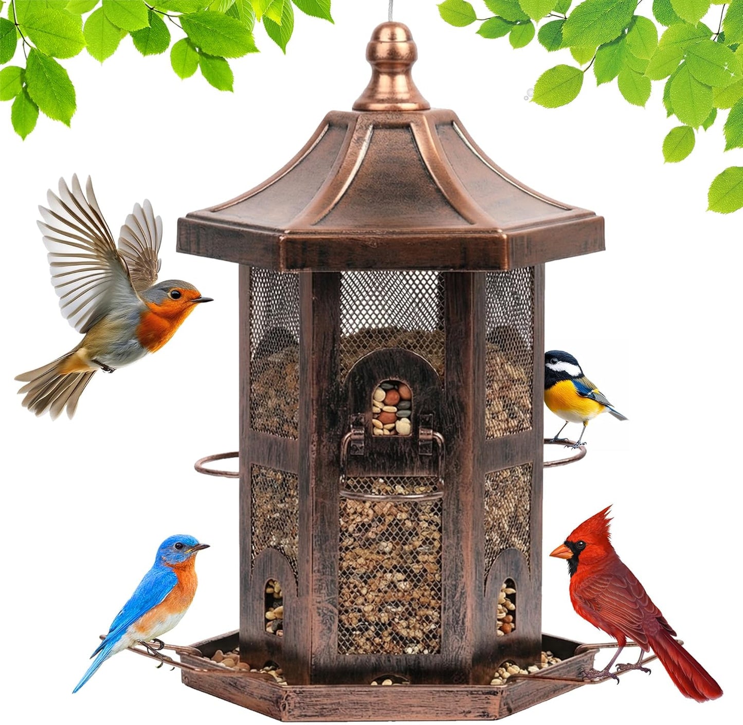 Bird Feeders for Outdoor Hanging, Metal Chew Proof Wild Bird Feeder, Squirrel Proof Birdfeeders for Outside Garden Backyard Attracting Finch (Seed is not Included)