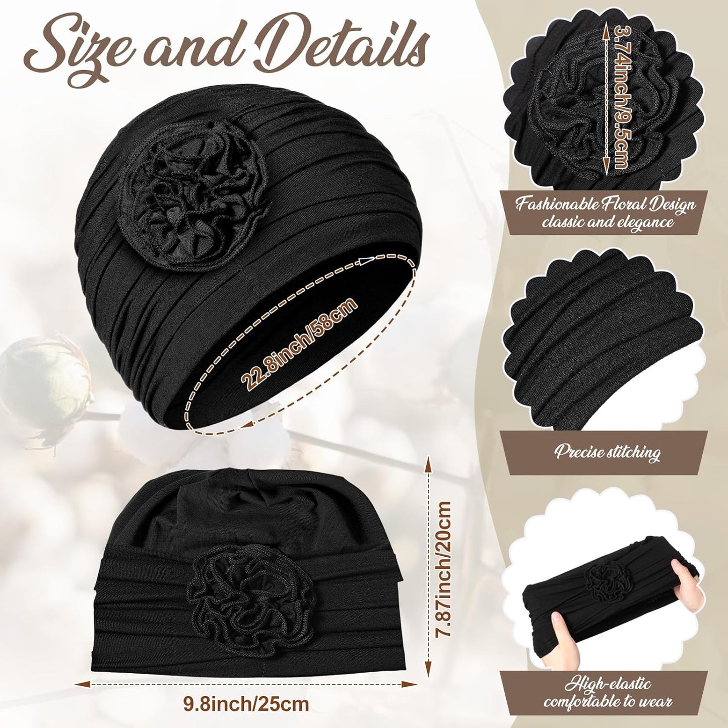 JenPen 4 Pcs Cotton Chemo Headwear for Women Turban Soft Cancer Head Scarf Hats Beanie Elastic Hair Wraps