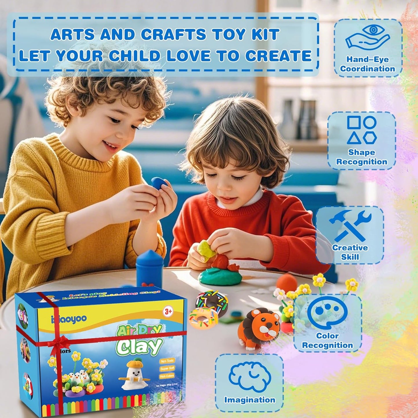 Air Dry Clay, 30 Colors Modeling Clay for Kids, DIY Model Toys with Sculpting Tools, Soft & Non-Sticky, Home Party Favors, Birthday & Christmas Gifts for Age 3-12 Years Old Boys Girls Kids