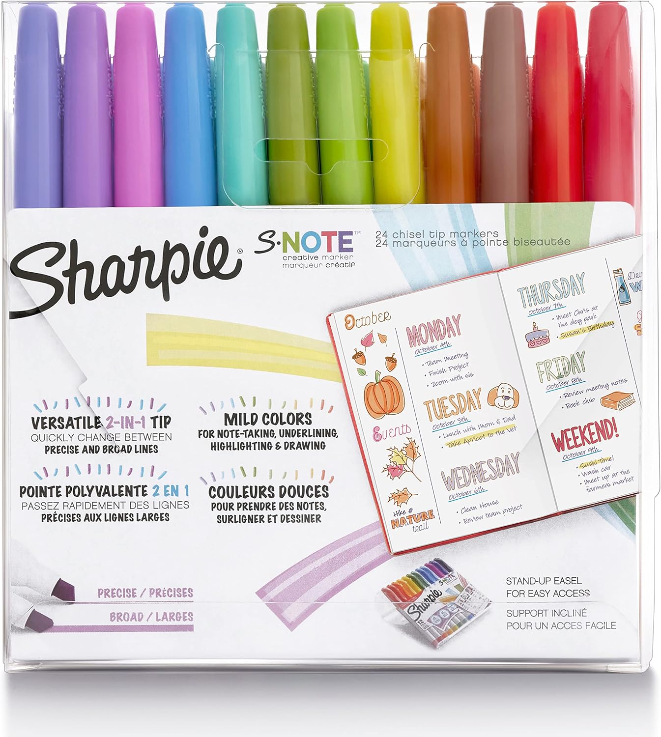 Sharpie S-Note Creative Markers, Pastel Highlighters, Art Marker Set, Assorted Colors, Chisel Tip, 24 Count - School, Home, and Office Use, Teacher Supplies