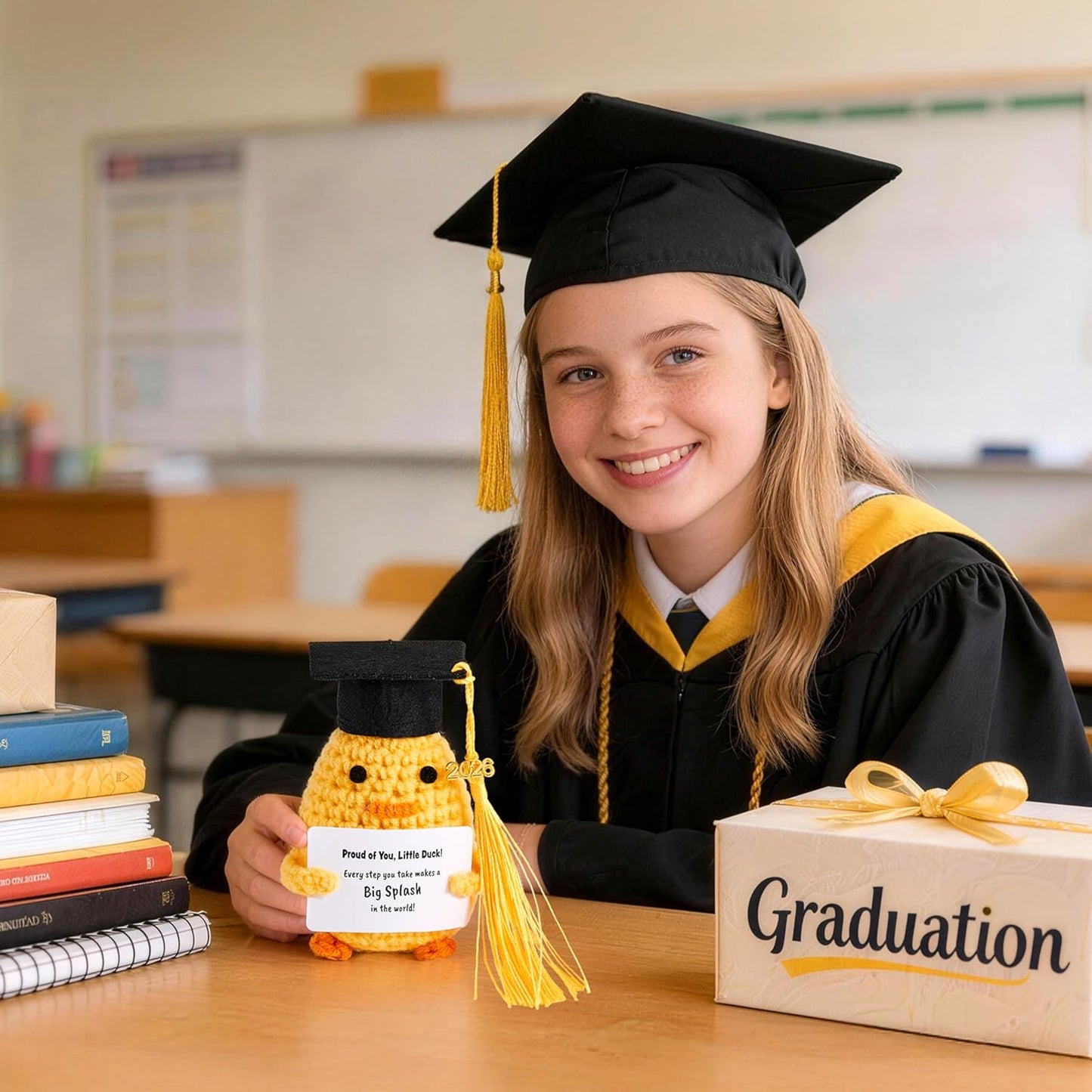JOYIN 2026 Graduation Inspirational Support Plush Duck, Handmade Crochet Graduation Gifts for Her Him, High School College Classmates, Toddler Graduation Gifts