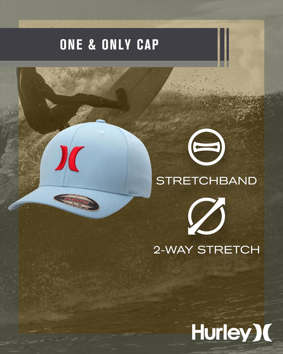 Hurley Mens Baseball Cap - Flexfit Fitted Baseball Caps for Men (Sizes: S-XL)