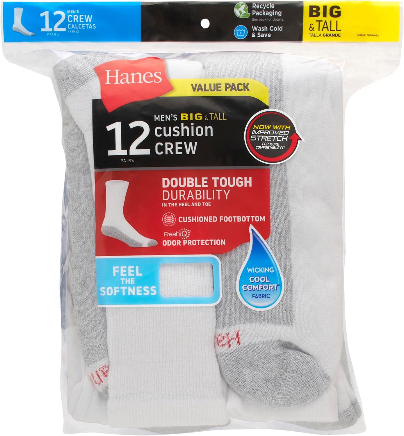 Hanes Men's Double Tough Socks, Crew and Ankle Moisturing Wicking Socks, Black & White, Multi-Packs