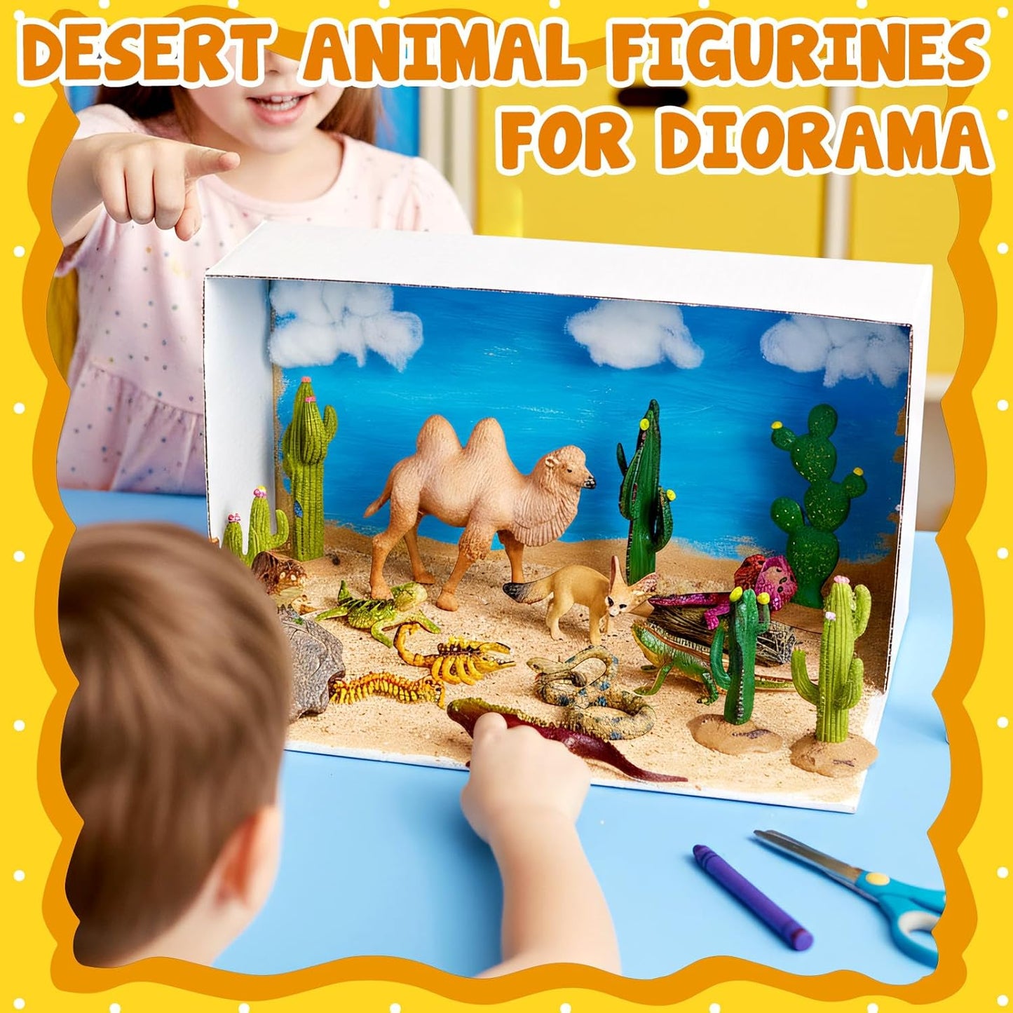 34 Pcs Desert Animals Figurines Set Model Trees Kit Desert Diorama Supplies Animals with Tree and Cactuses Figurines Resin Insects for Diorama Birthday Party