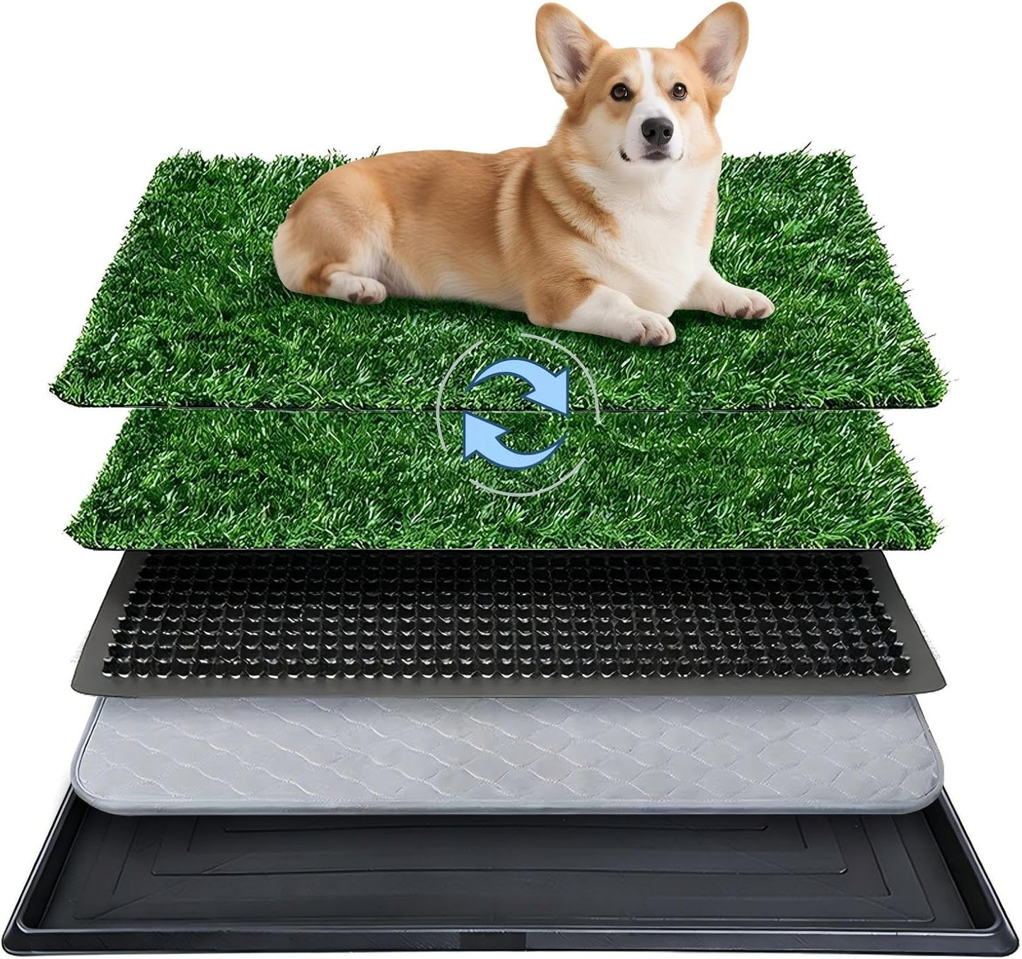 Dog Grass Pad with Tray,20"x25" Dog Litter Box, Artificial Turf Potty System with 2 Reusable Grass Patches + Washable Pee Pads, Portable Indoor Outdoor for Balcony Patio Apartment