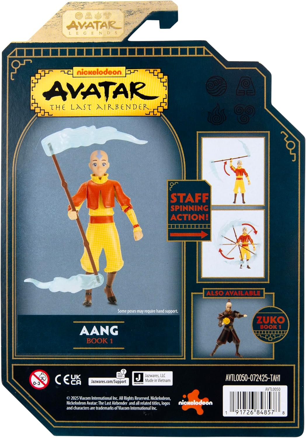 Jazwares Avatar: The Last Airbender Aang (Book One) - 4.5-Inch Scale Figure with Staff, Air Effects, and