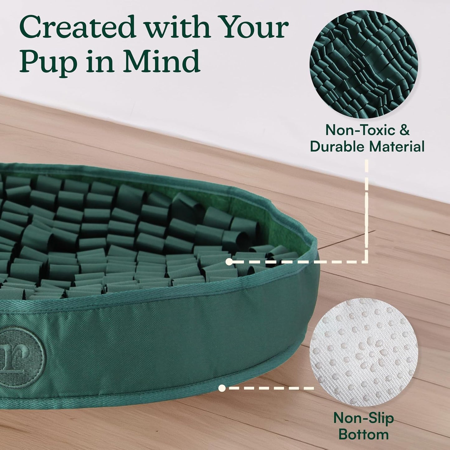 Reggie Stimulating Feeding Mat for Dogs, for Dog Calming Support, Reducing Speed Eating, and Mental Stimulation, 20" Large Diameter, Hunter Green