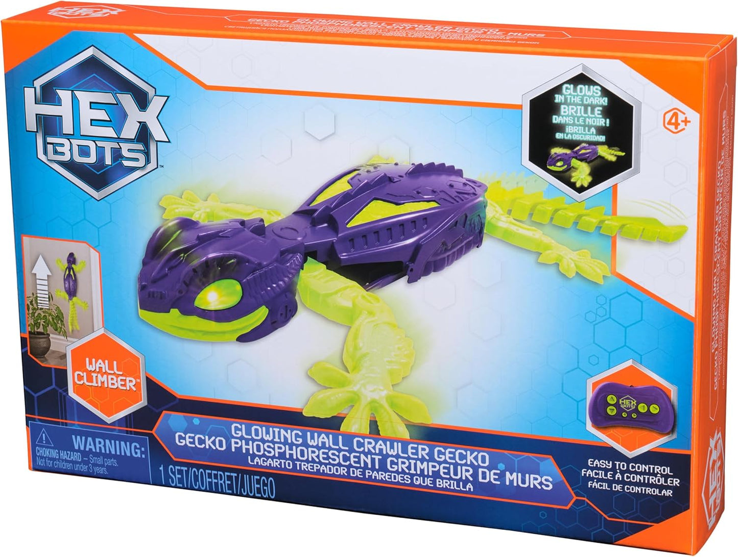 HEX Bots Glow-in-The-Dark Gecko with Official Wall Climber Technology, Rechargeable Remote Control Robot Kids Toys, Prank Toys for Boys & Girls Ages 4 & Up