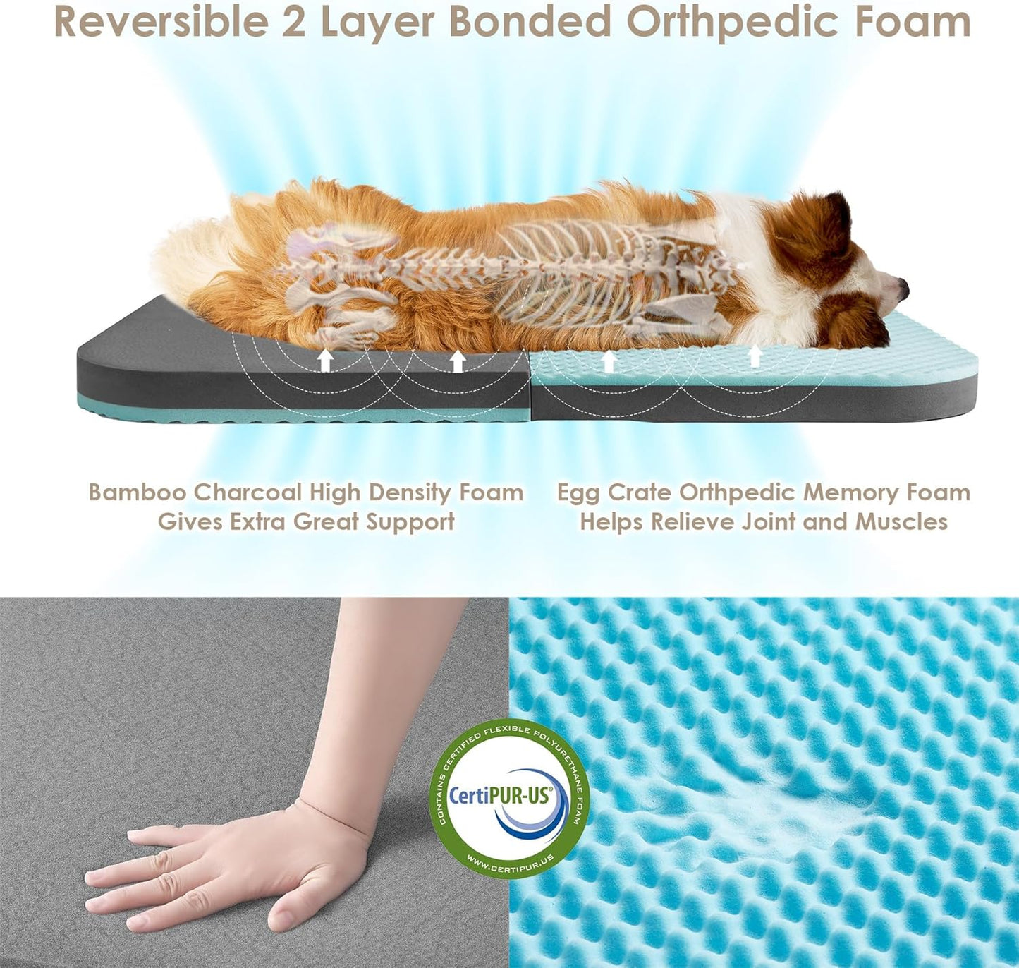 EHEYCIGA Foldable XXL Dog Bed for Large Sized Dog, 54"x38"x7.5" Faux Fur Fluffy Pet Couch Bed, Orthopedic Calming Memory Foam Big Pet Bed, Washable Pet Sofa Bed with Non-Slip Bottom, Faded Brown