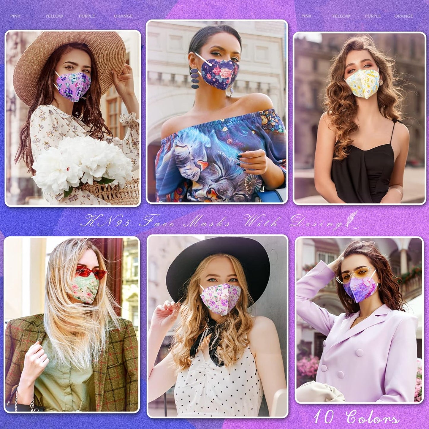 KN95 Face Masks, 60 Pack Individually Wrapped KN95 Masks, 5 layer Colorful Floral Face Mask with Design for Adults Women Men