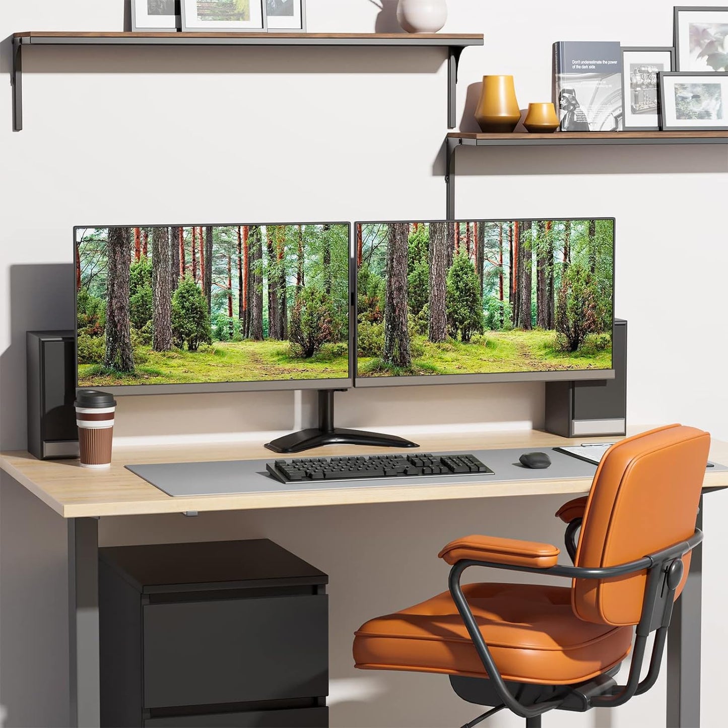 WALI Dual Monitor Stand for Desk, Monitor Stands for 2 Monitors up to 27 inch, Dual Monitors Mount Fits up to 22lbs, Free Standing Full Motion Dual Monitors Arm for Desk (MF002), Black