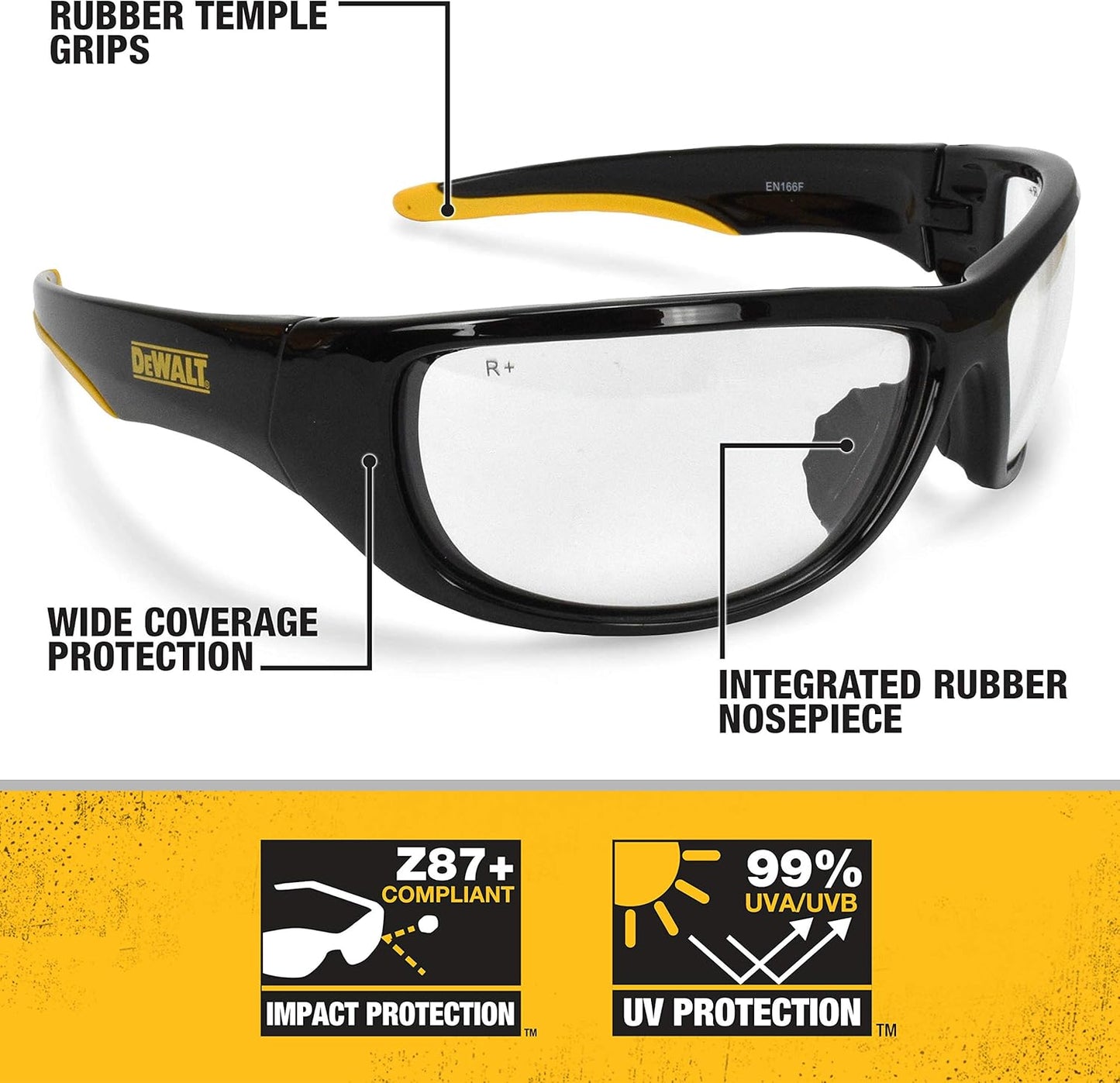 Dewalt Dominator Safety Glasses Dpg94 Unisex Adult Non Slip Polarized Mirrored Rubber Full Rim