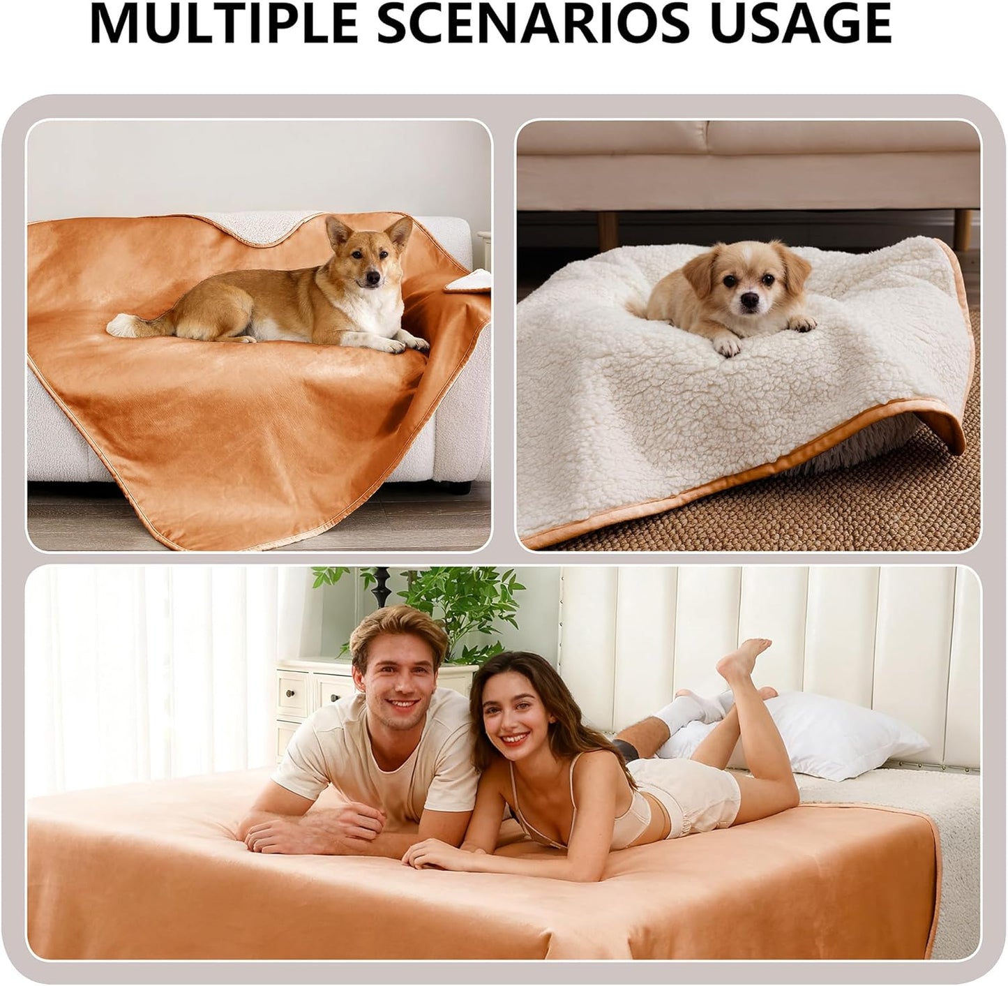 Waterproof Blanket for Bed, Leak Proof Dog Couch Sherpa Throw Blankets Queen Size, Reversible Pet Sofa Furniture Protector Machine Washable-86 x90,Orange