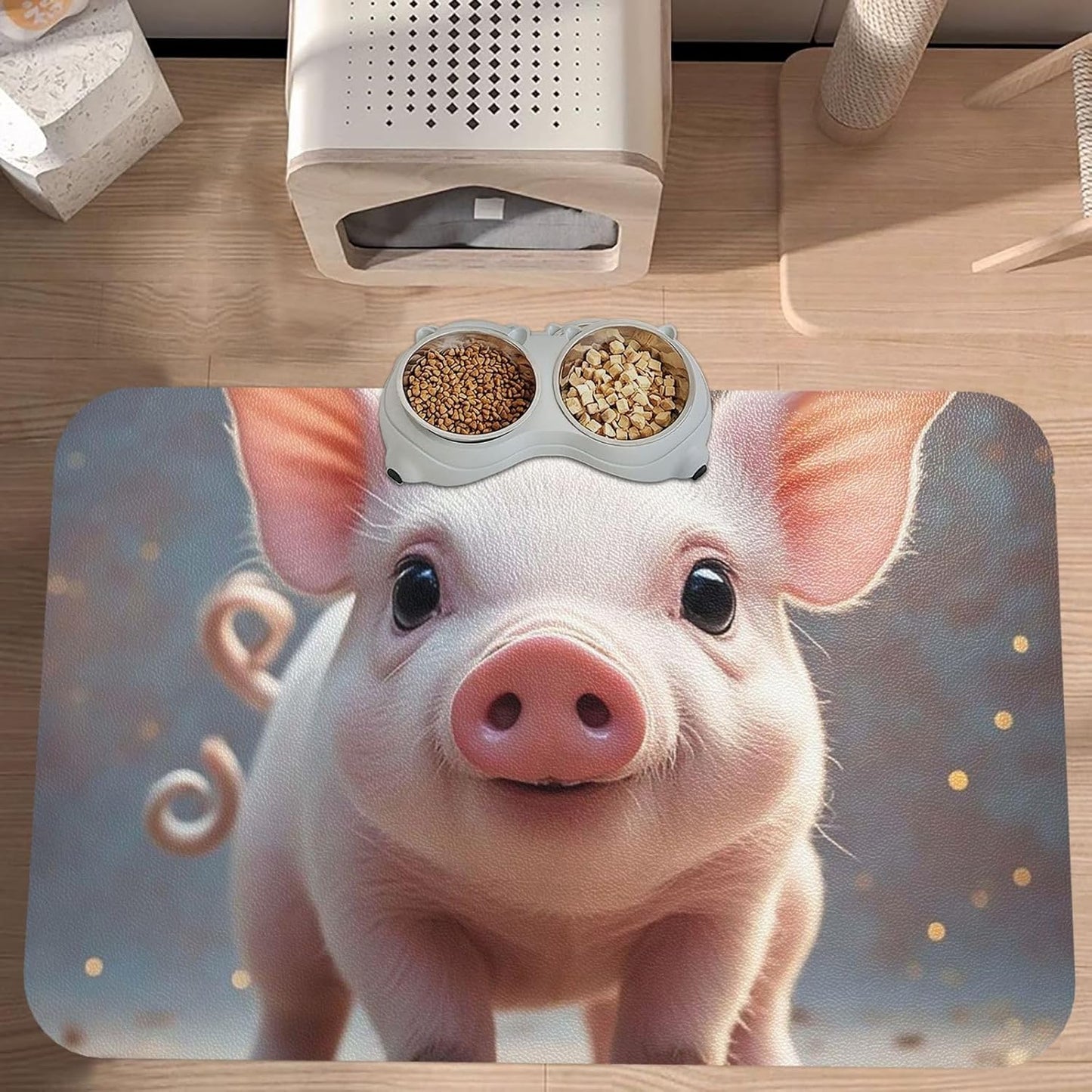Pet Feeding Mat Leather Dog Food Mat Waterproof Pet Tablecloth Cute Pig Pet Placemat for Dogs Absorbent Dog Bowl Mat Anti-Slip Dogs Mats for Food and Water