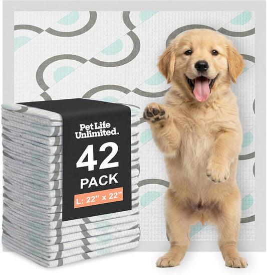 Pet Life Unlimited Smart Prints Large Puppy Pads for Dogs, Potty Training Pee Pads, 42 Count, 22" x 22", Leak-Proof, Super Absorbent, Quick-Dry, Patterned Pads with Odor Control, Made in USA
