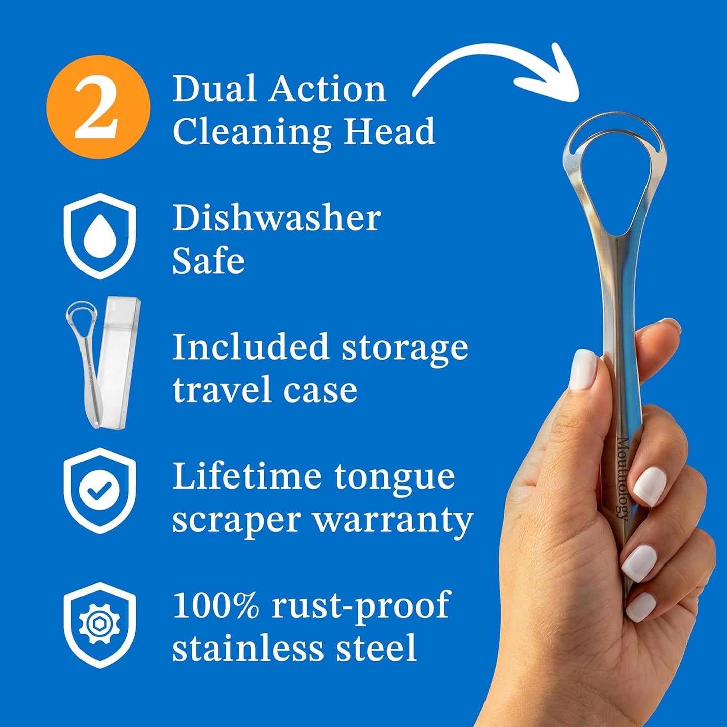 BASIC CONCEPTS Tongue Scraper for Adults (2 Pack), Reduce Bad Breath (Travel Cases Included), Stainless Steel Tongue Cleaners, 100% Metal Tongue Scraper with Case Fresh Breath Tongue Cleaner Oral