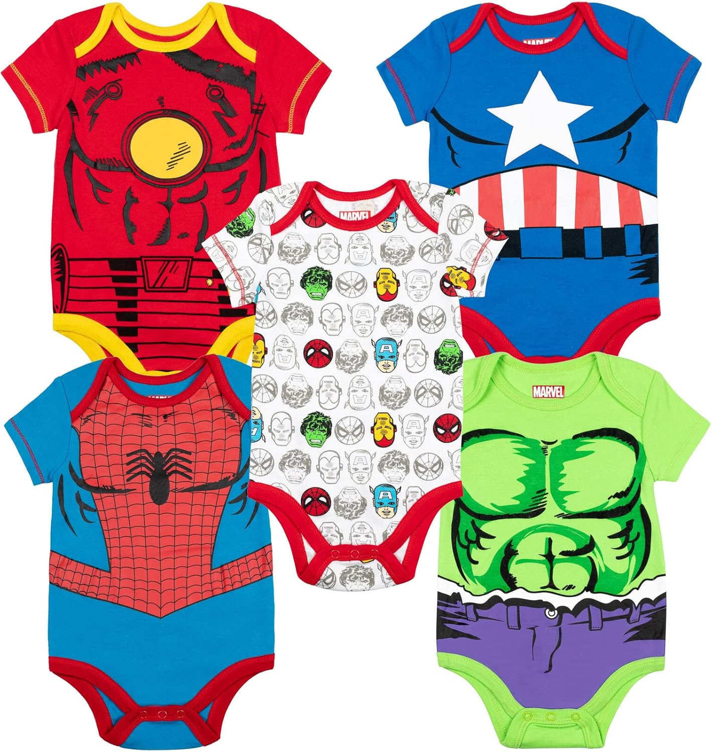 Marvel Avengers Baby 5 Pack Bodysuits Newborn to Infant Sizes (Newborn - 24 Months)