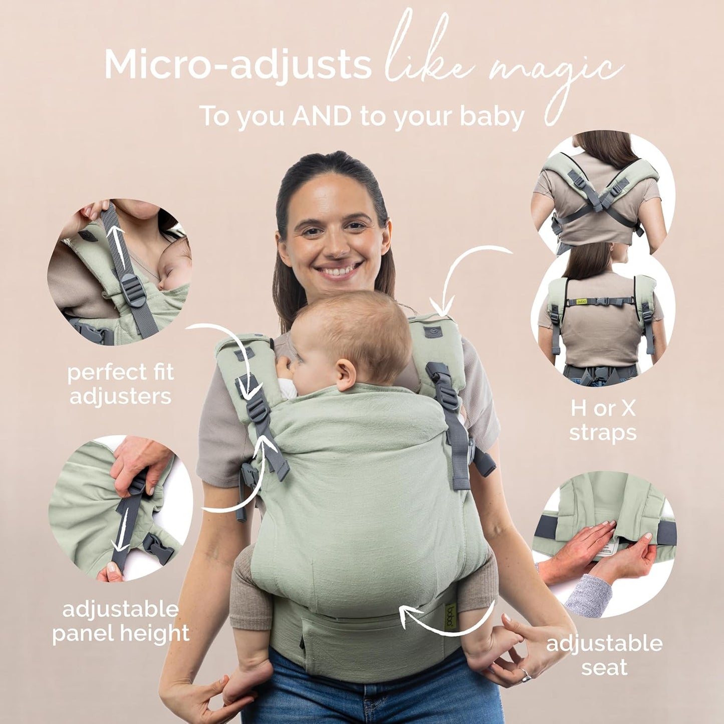 Boba X Baby Carrier Newborn to Toddler - Breathable Linen Blend, Certified Hip Healthy, Lightweight, Petite to Plus Size 7-45 lbs, Micro-Adjustable Baby Carrier from Newborn (Linen Willow)