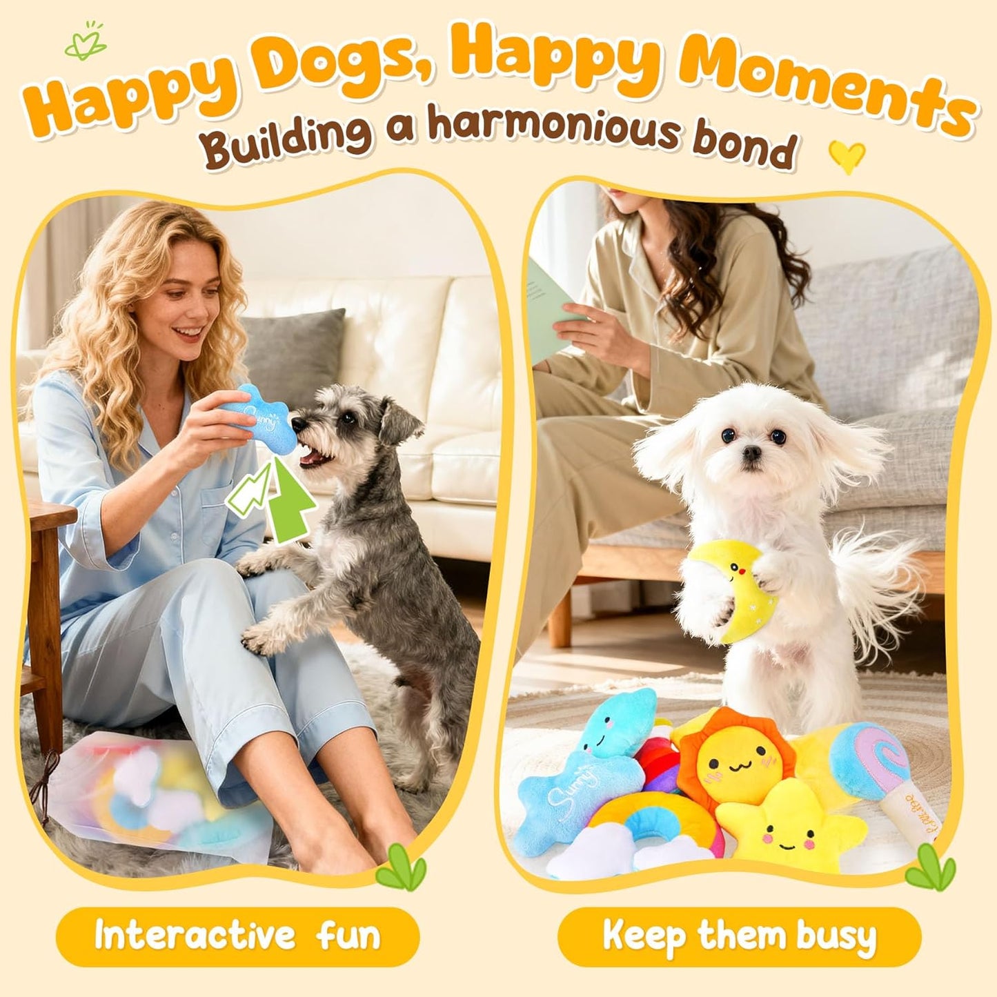 KIPRITII Whimsical Squeaky Dog Toys for Small Dogs & Puppies – Plush Toys Pack with Storage Bag, 9 Pcs Stuffed Puppy Chew Toys with Squeakers to Relieve Boredom