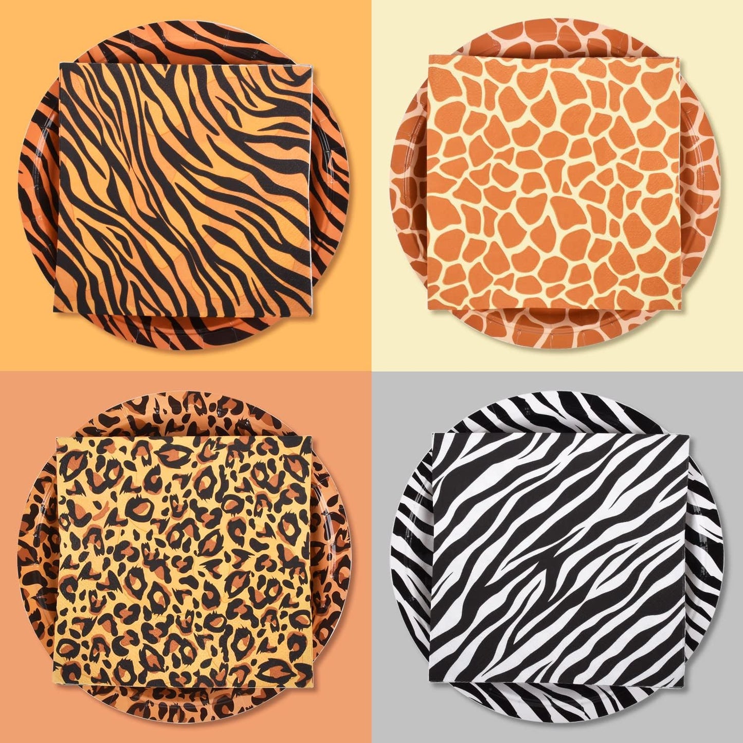 Jungle Zoo Animal Print Party Supplies, Disposable Jungle Safari Animal Print Paper Plates and Napkins for Birthday Party, Baby Shower and Jungle Safari Themed Party, Serve 48