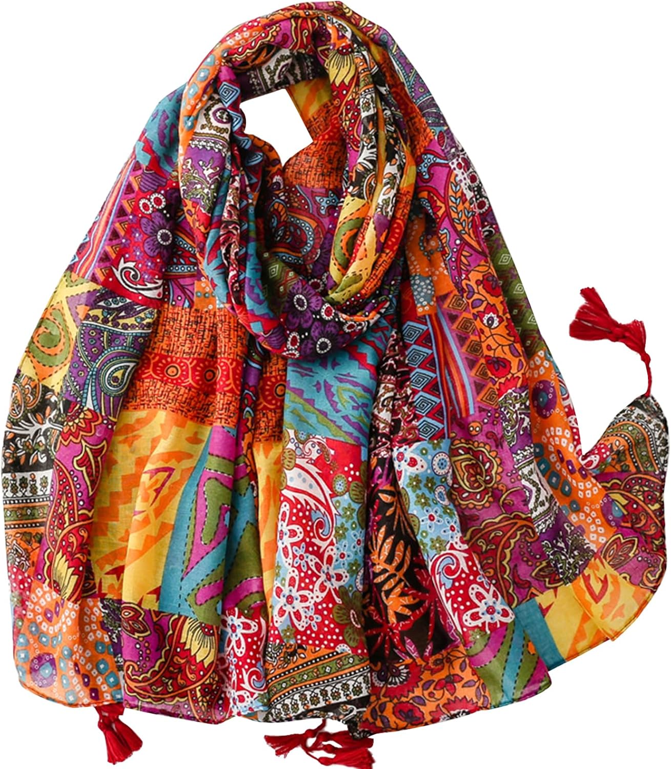 WZX Boho Scarf for Women Lightweight Floral Printed Scarves Fashion Shawl Wraps for All Season