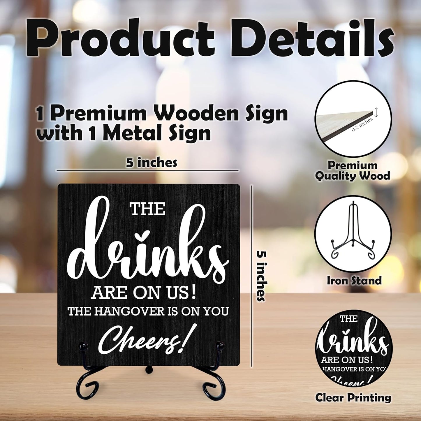 5" Bar Sign, The Drinks Are On Us! Cheers! Bar Table Decoration, Gifts For Colleagues, Bosses And Besties, Bars And Pubs Decorations, Bridal Shower Wedding Shower Decorations And Accessories- A05