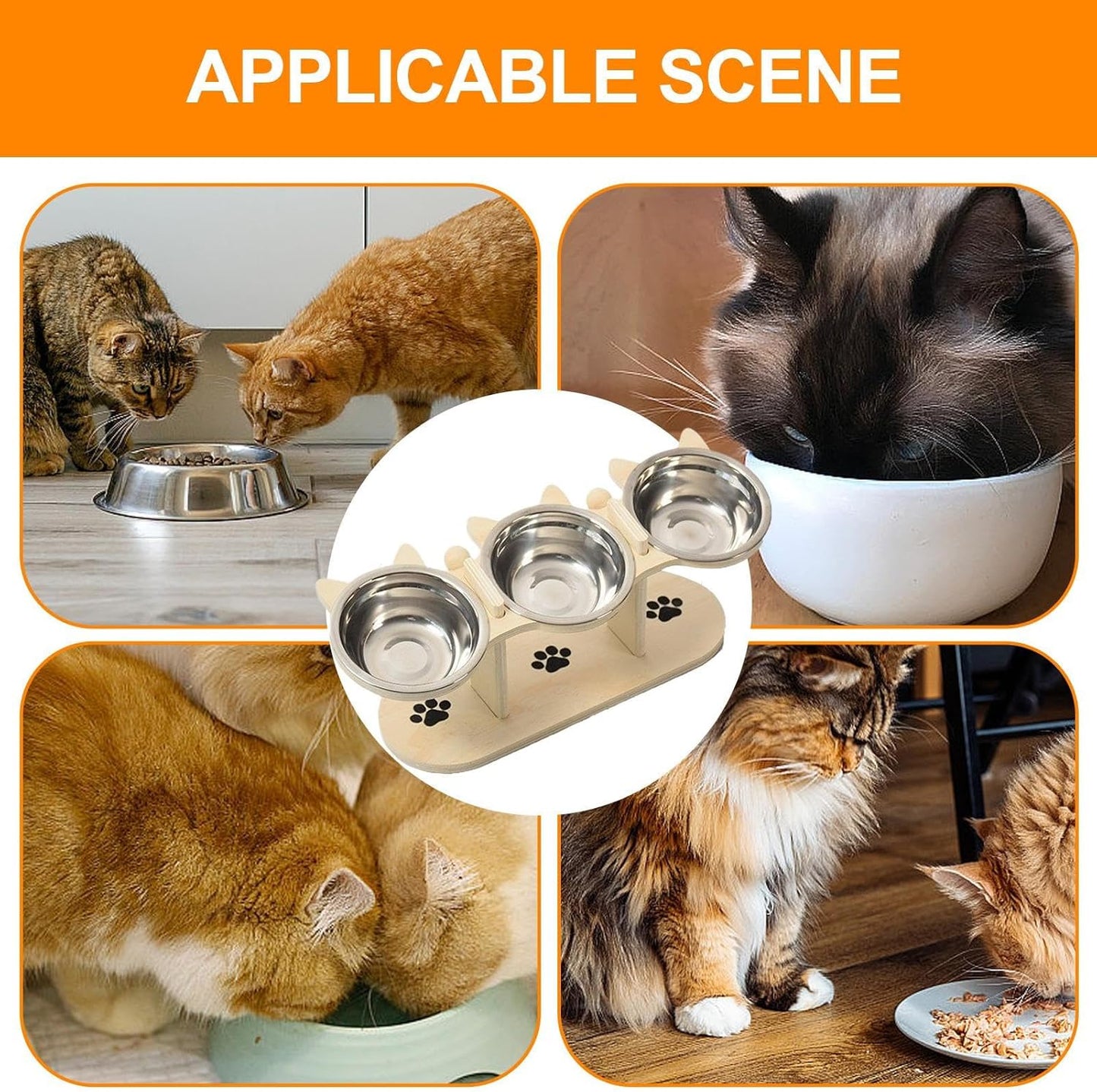 Elevated Dog Bowls, Tilted Wooden Feeding Stand, Cat and Dog Bowl Station with Non-Slip Base, Pet Feeding Bowls, Adjustable Bowl Holder with Sturdy Construction, Home Accessory for Puppies