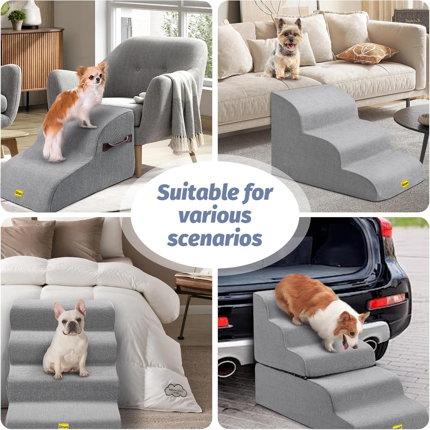 Gimars Extra Wide Sturdy 30D High Density Foam Dog Stairs for Sofa, Pet Stair for Small Medium Dog, Non-Slip, Easy Clean Removable Washable Cover
