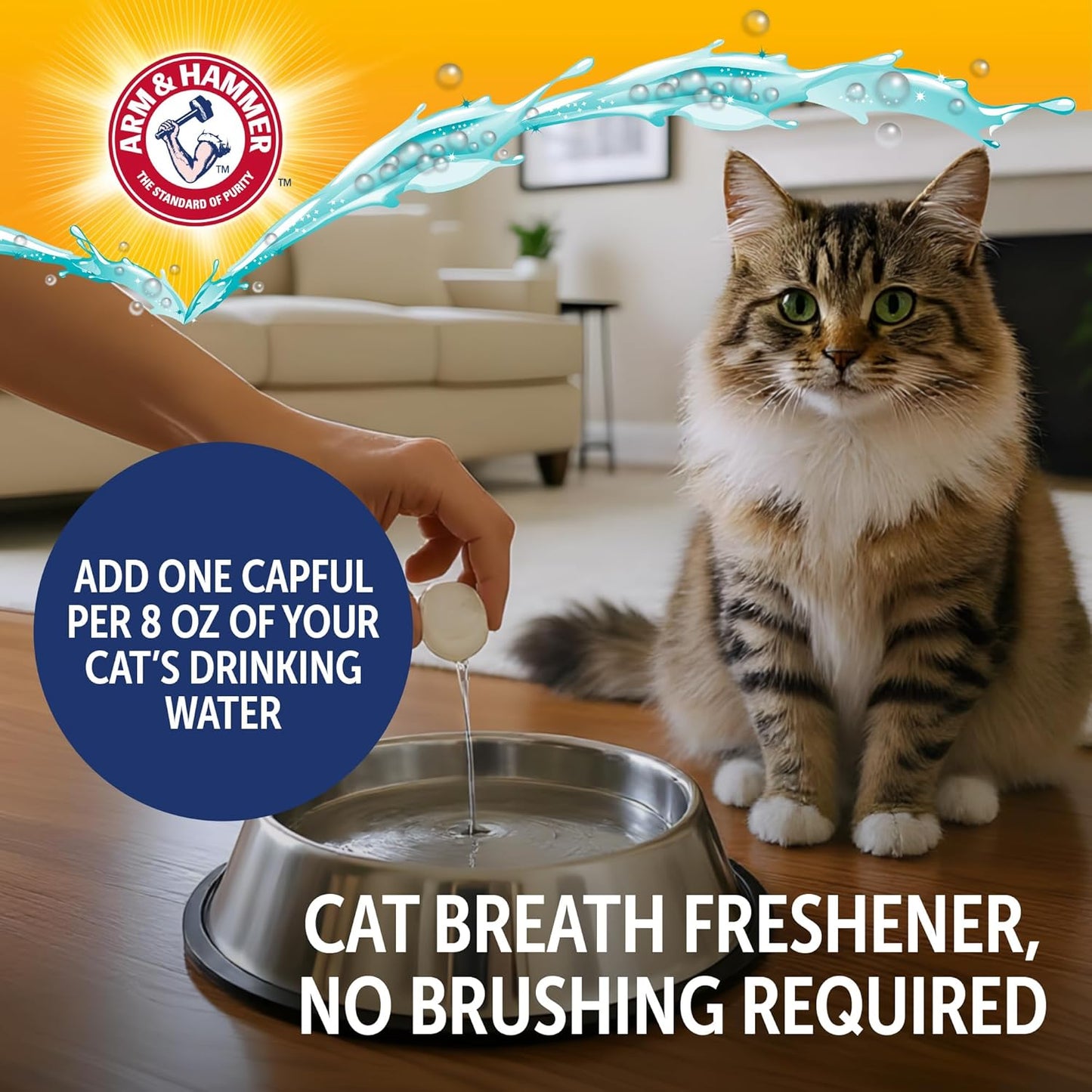 Arm & Hammer Complete Care Dental Water Additive for Cats, Cat Breath Freshener, Cat Mouth Wash or Dental Rinse, Simply Add to Pet Drinking Water for Fresher Breath, Value Size 8 FL OZ - 6 Pack