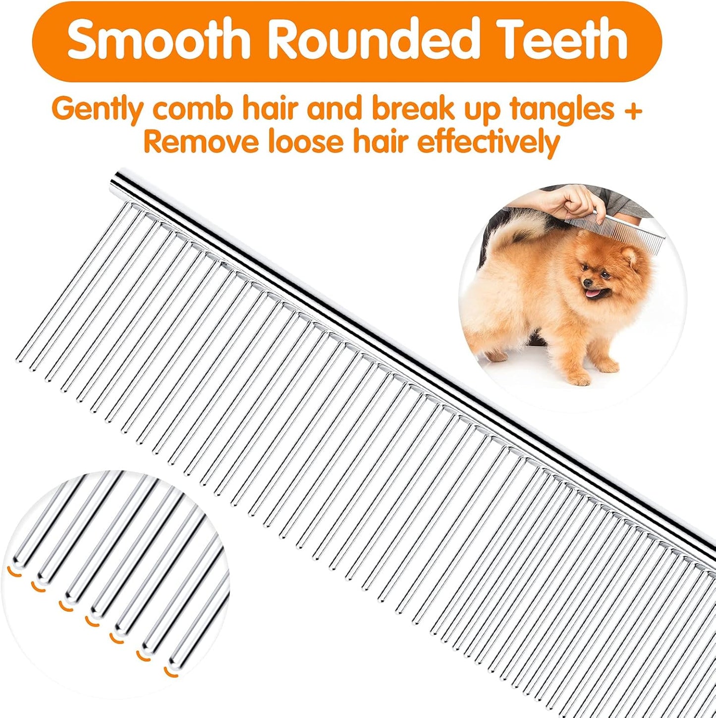 Pettom Pet Steel Grooming Tool Poodle Finishing Butter Comb 7 1/2-inch L silver Slow Feeder Cat Bowl with Stand, Ceramic Slow Eating Cat Bowl with Higher Edges Fish Pool Design Elevated Cat Food Bowl