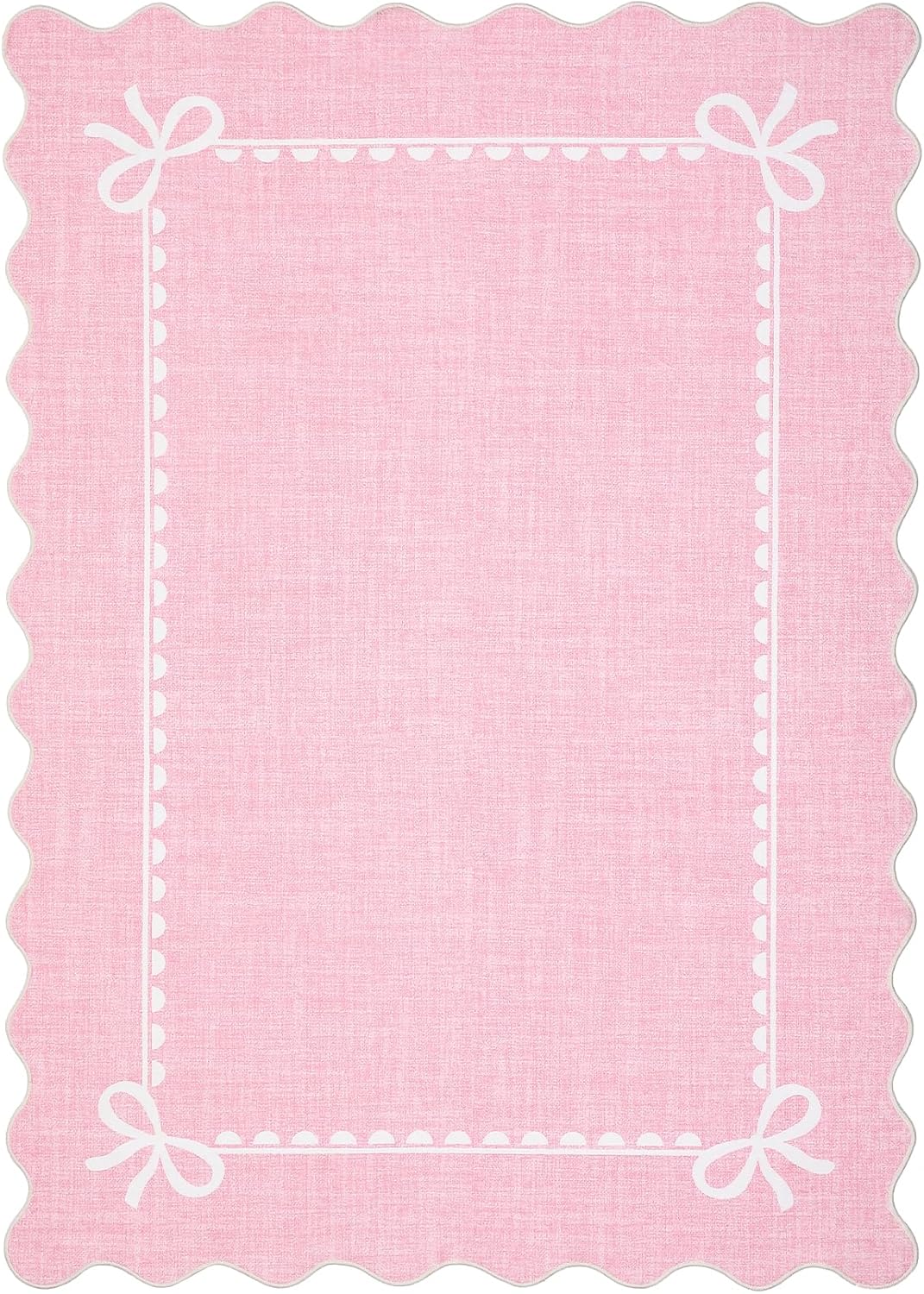 GarveeHome Scalloped Bow Rug for Living Room, Solid Pink Rug for Dorm, Washable Rugs 5x7 Soft Low Pile Non Slip Scalloped Rugs for Nursery College Bedroom Decor Kids Room Playroom