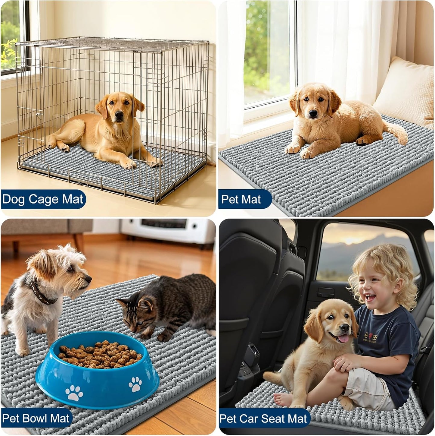 OLANLY Dog Door Mat for Muddy Paws 24x16, Ultra Absorbent Chenille Mud Doormat, Non-Slip Washable and Dirt Trapping Doormat for Indoor Entryway, Quick-Dry Indoor Pet Bed Mats for Dogs, Grey