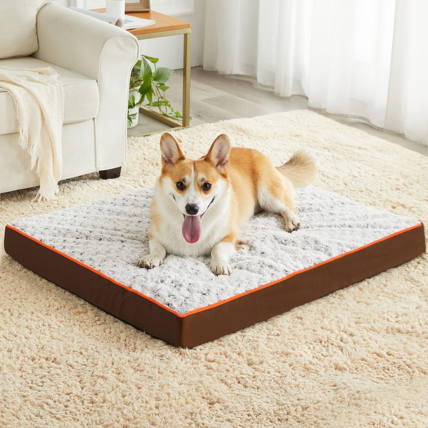 Figopage Orthopedic Dog Beds Large Sized Dog, Memory Foam Dogs Bed with Removable Cover, Washable Pet Mat Non-Slip Bottom, Waterproof Pet Crate Pad, 42×28, Brown
