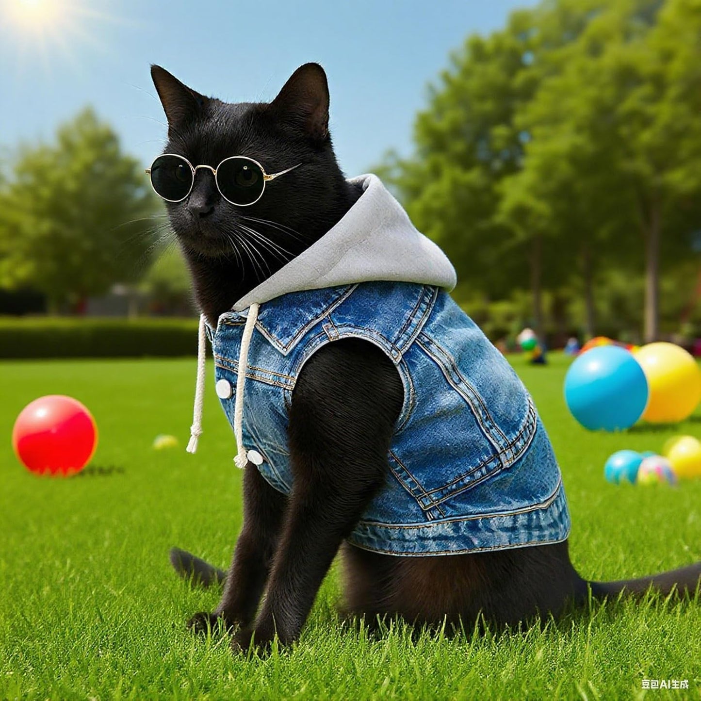 Cool Dog Jean Jacket Vest with D-Ring Blue Denim Dogs Hoodies Outfits for Small Medium Dogs Cats Boy Male Dog Clothes Costume Dogggie Puppy Harness Coat for Frenchie Walking(Grey Hat,XXL)