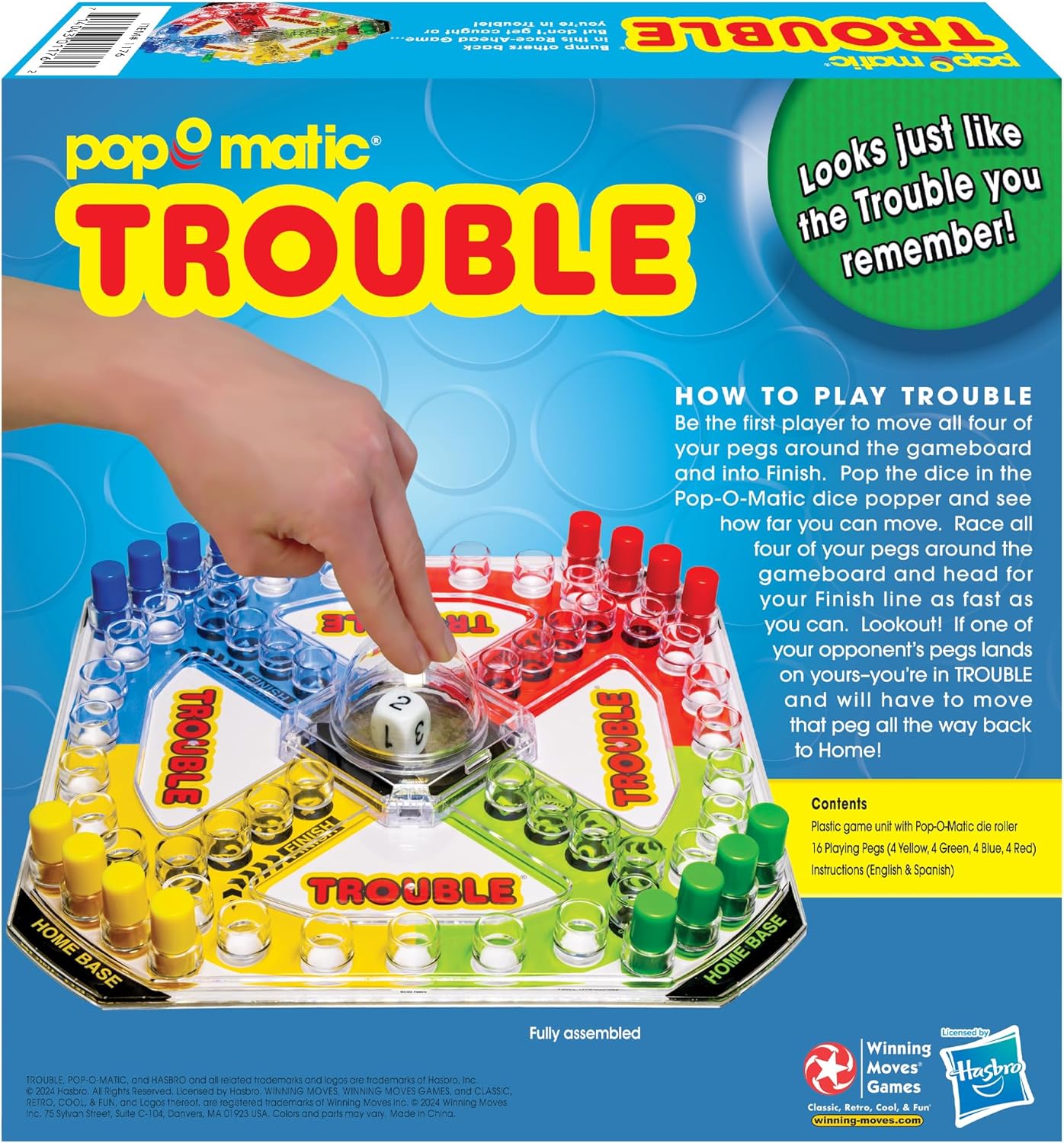 Winning Moves Classic Trouble with Retro Artwork and Pop-o-Matic Popper Games USA, Designed for Kids, Ages 5+ Perfect for an Indoor Interactive Activity (1176)