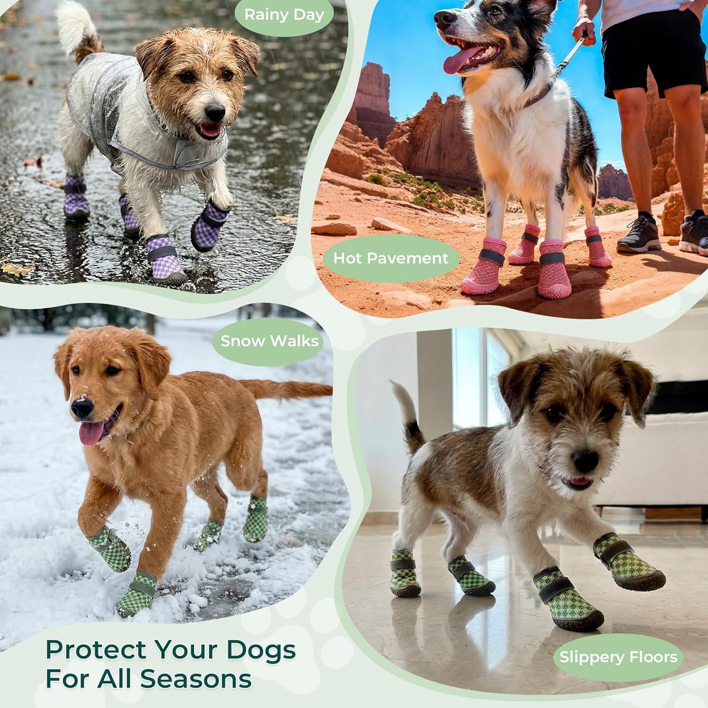 Dog Shoes Breathable Non-Slip Outdoor Booties for Small Medium Dogs, Pet Boots Paw Protector for Hot Pavement Hardwood Floors (Green, Small)