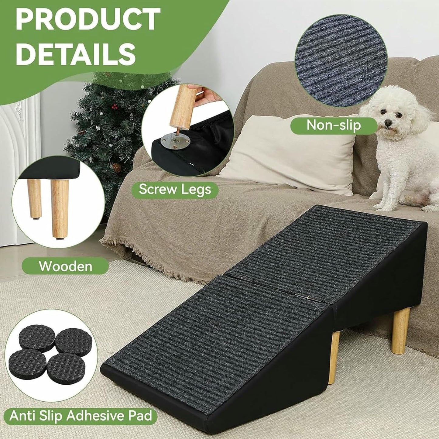 Dog Ramp Steps, Split Ottoman Dog Ramp,Gentle 23° Incline Foldable Pet Stairs for Small Medium Older Dogs and Cats,Removable Washable Anti-Slip Mat