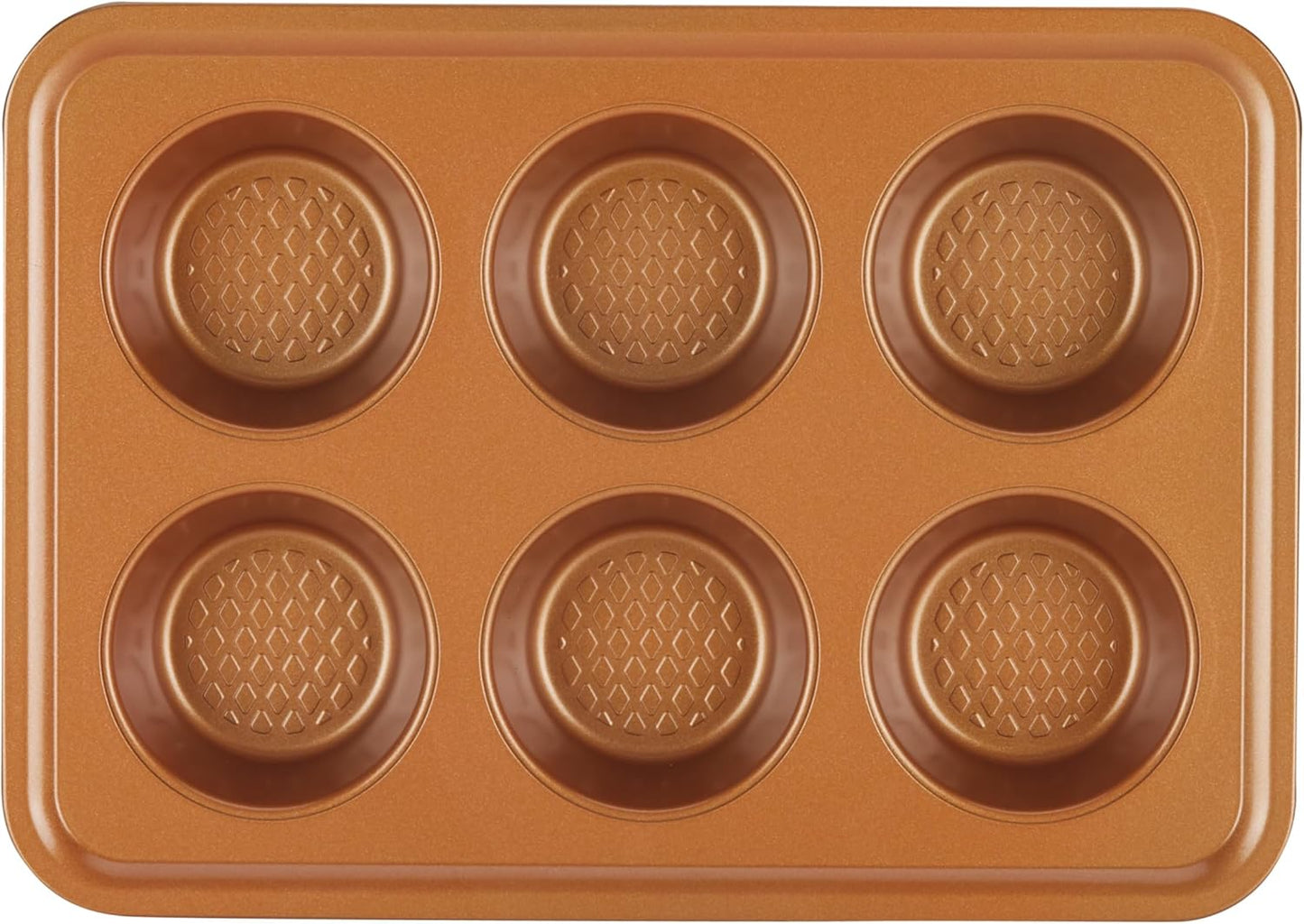 Ayesha Curry Nonstick Bakeware Toaster Oven Set with Nonstick Baking Pan, Cookie Sheet / Baking Sheet and Muffin Pan / Cupcake Pan - 4 Piece, Copper Brown