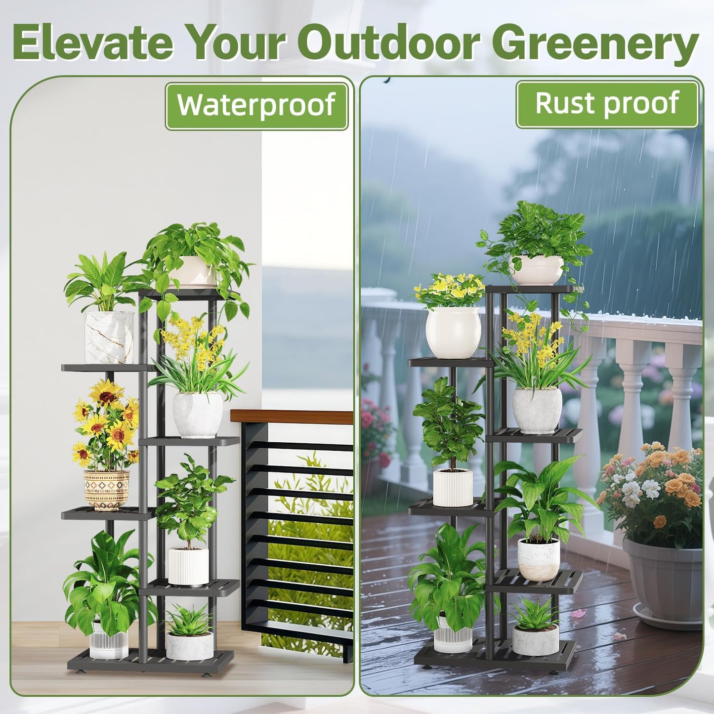 iDavosic.ly Plant Stand Indoor Outdoor, 5-Tier Tall Metal Flower Shelf for Heavy-Duty Large Planters, Corner Orchid Display Rack for Living Room Balcony Patio Porch, Space Saving, Modern Black