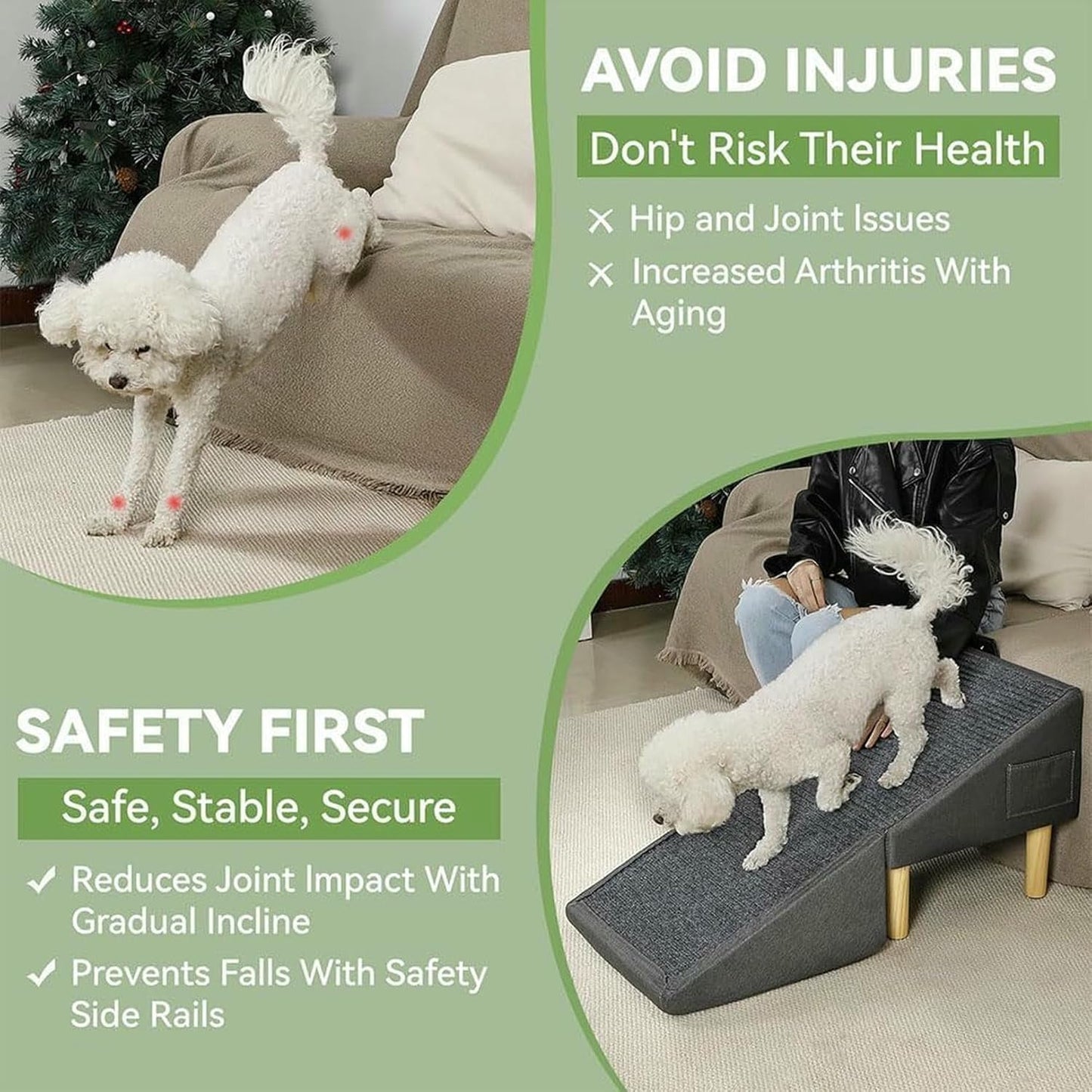 Split Ottoman Dog Ramp – 2-in-1 for Dog ramp for Bed, Suitable for Small, Medium-Sized Dogs and Cats, Sofa Height, Detachable and Washable Anti-Skid pad