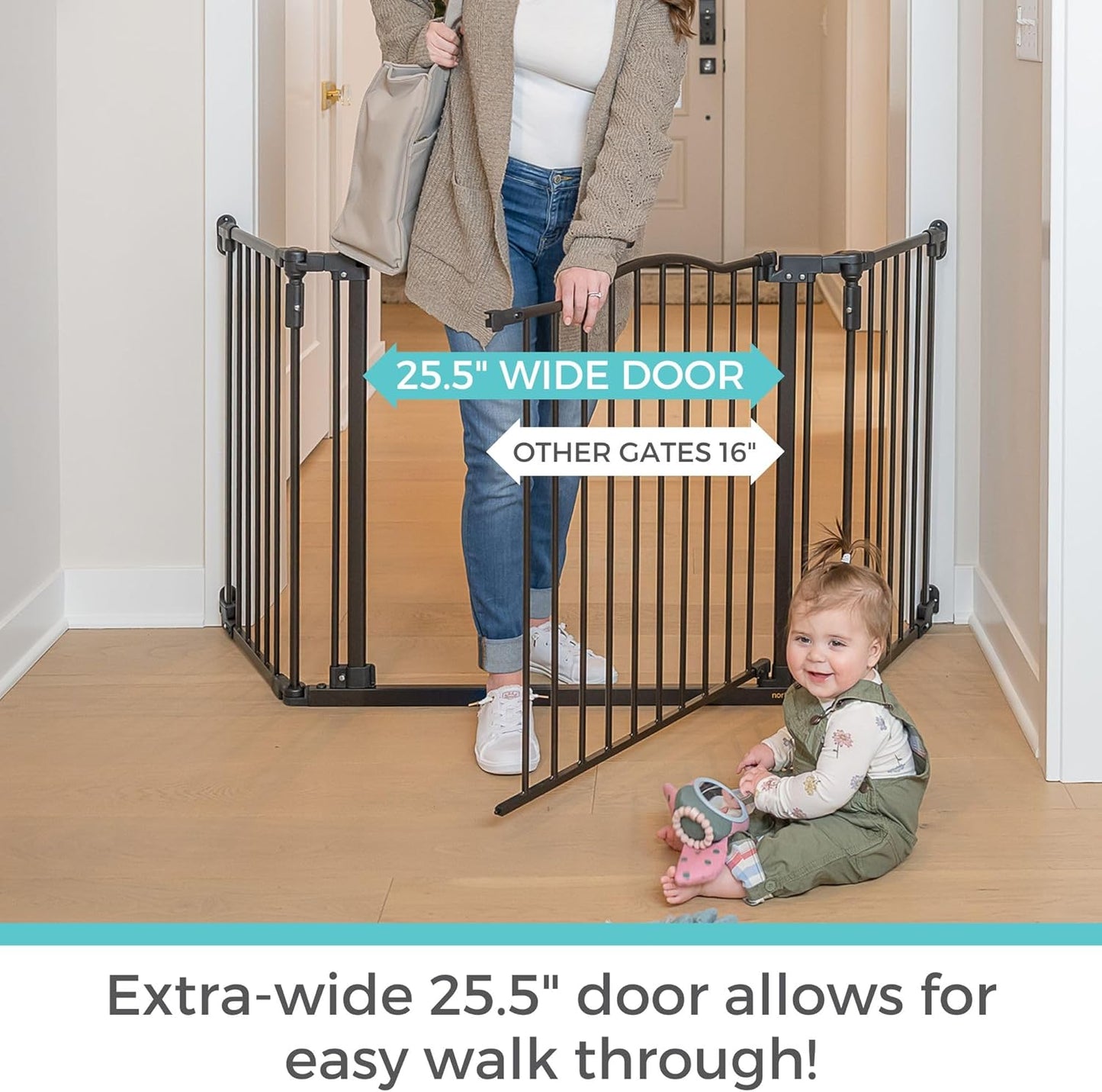 Toddleroo by North States - Deluxe Décor Safety Gate: Extra Wide - Adjustable 38.3 to 72 Inches W - 30 Inches T - Matte Bronze