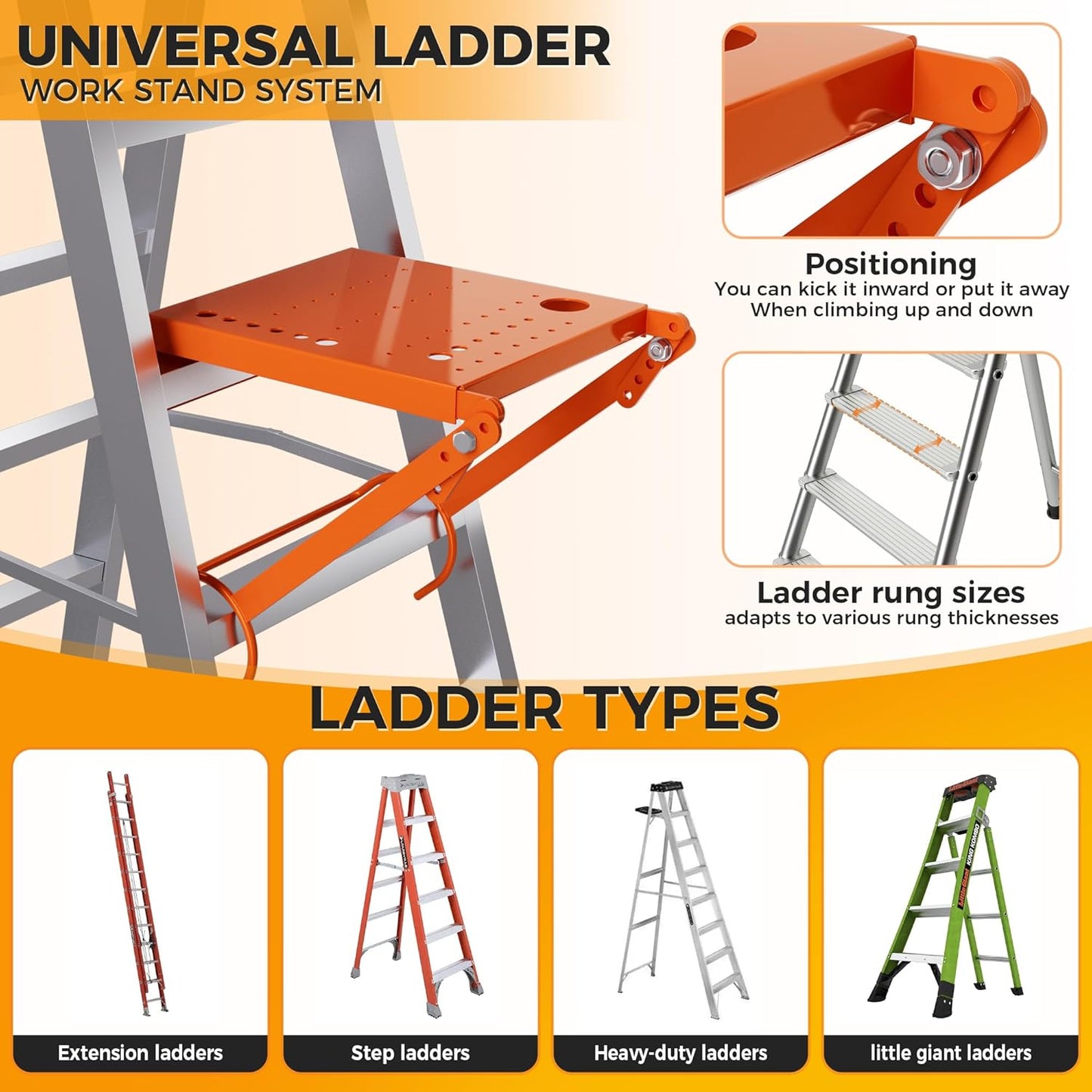 Ladder Work Platform,Ladder Platform Attachment,Anti-Slip Extension Ladder Work Tray,Back-Stress-Relief Ladder Accessories，Multi-Hole Tool Slot for Step Ladders,400P Load Capacity