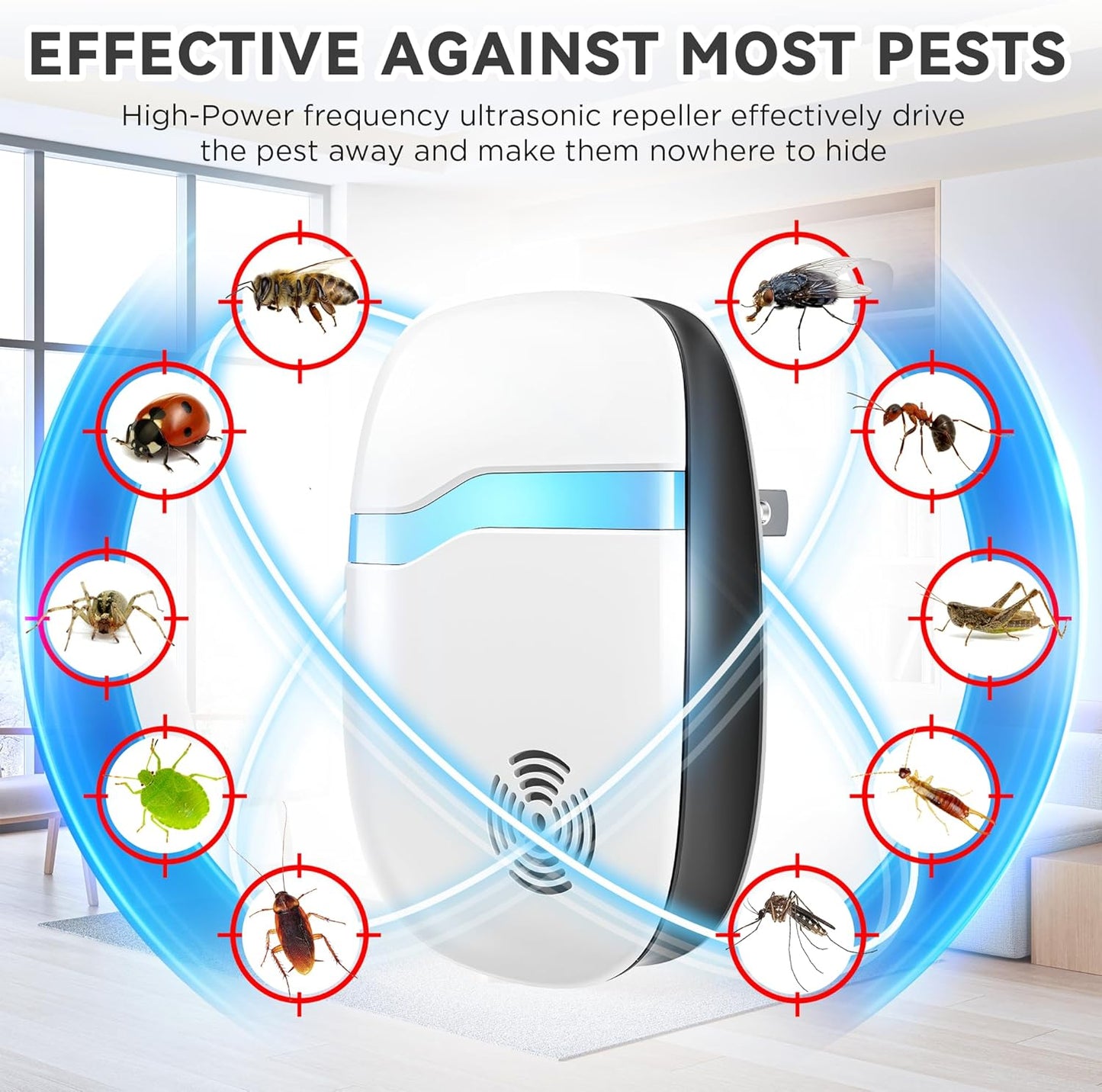 (2026 Upgraded) Ultrasonic Insect & Pest Indoor Repeller - Stronger Driving Force, Repellent for Mouse, Rats, Cockroaches, Bugs, Ants, Spiders, Plug-in Control Device, Silent for Home (6 Pack)